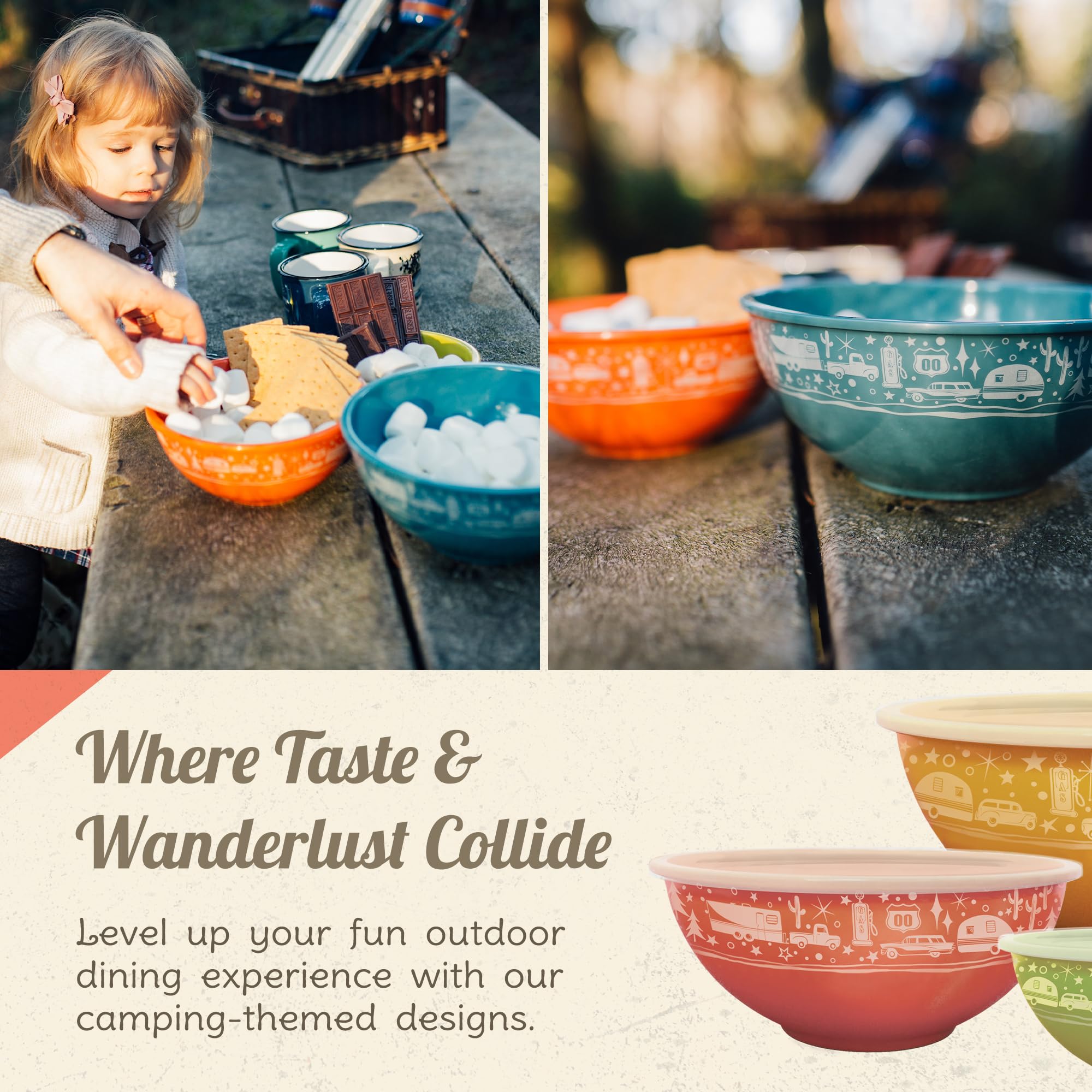 Camp Casual Melamine Bowls With Lids - 4 Bpa Free Nesting Bowls With Lids Set For Indoor & Outdoor Dining - Sturdy, Lightweight,