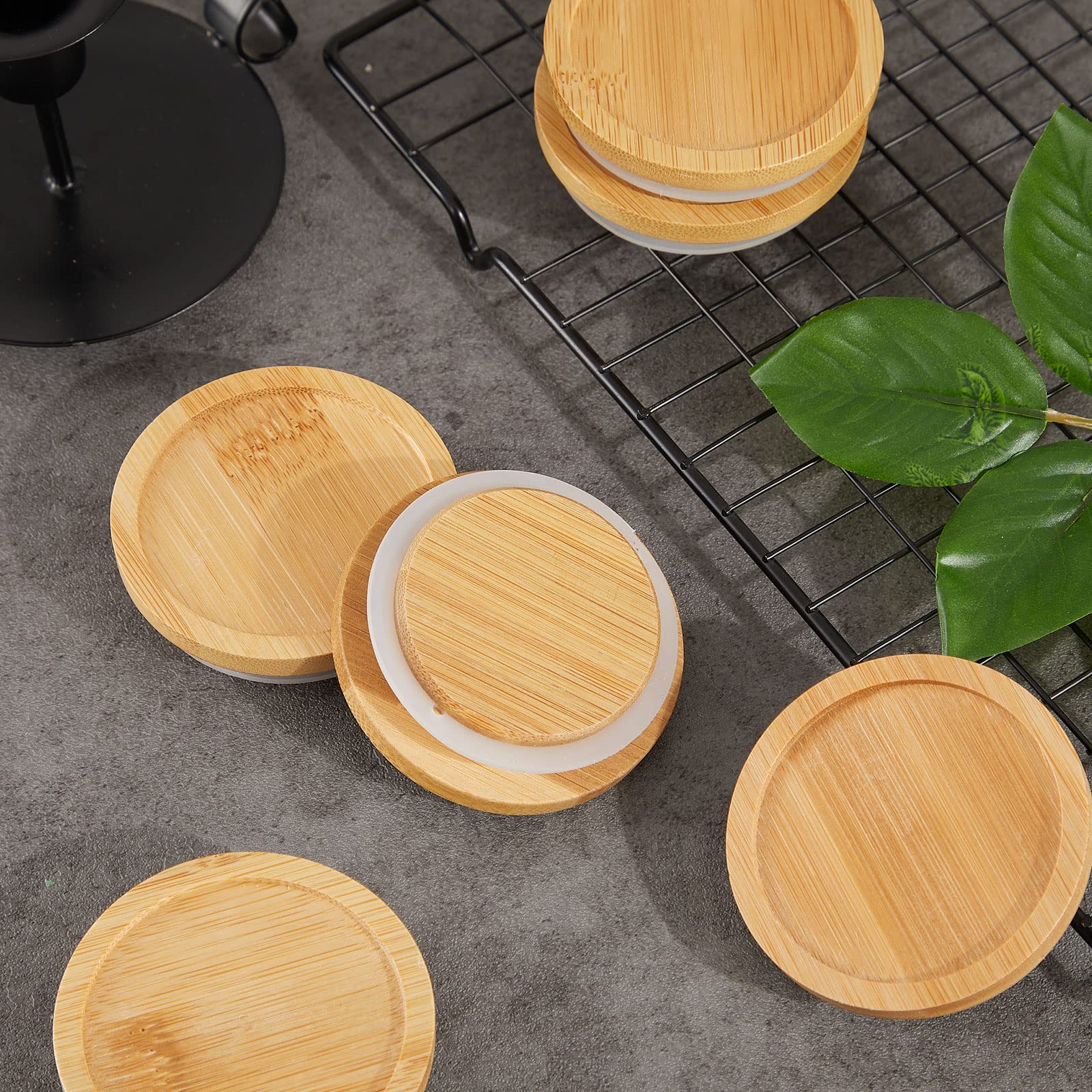 6 Pack Yogurt Jar Lids Set Bamboo Wood Lids With Silicone Sealing Rings Compatible With Oui Yogurt Jars Airtight Glass Storage