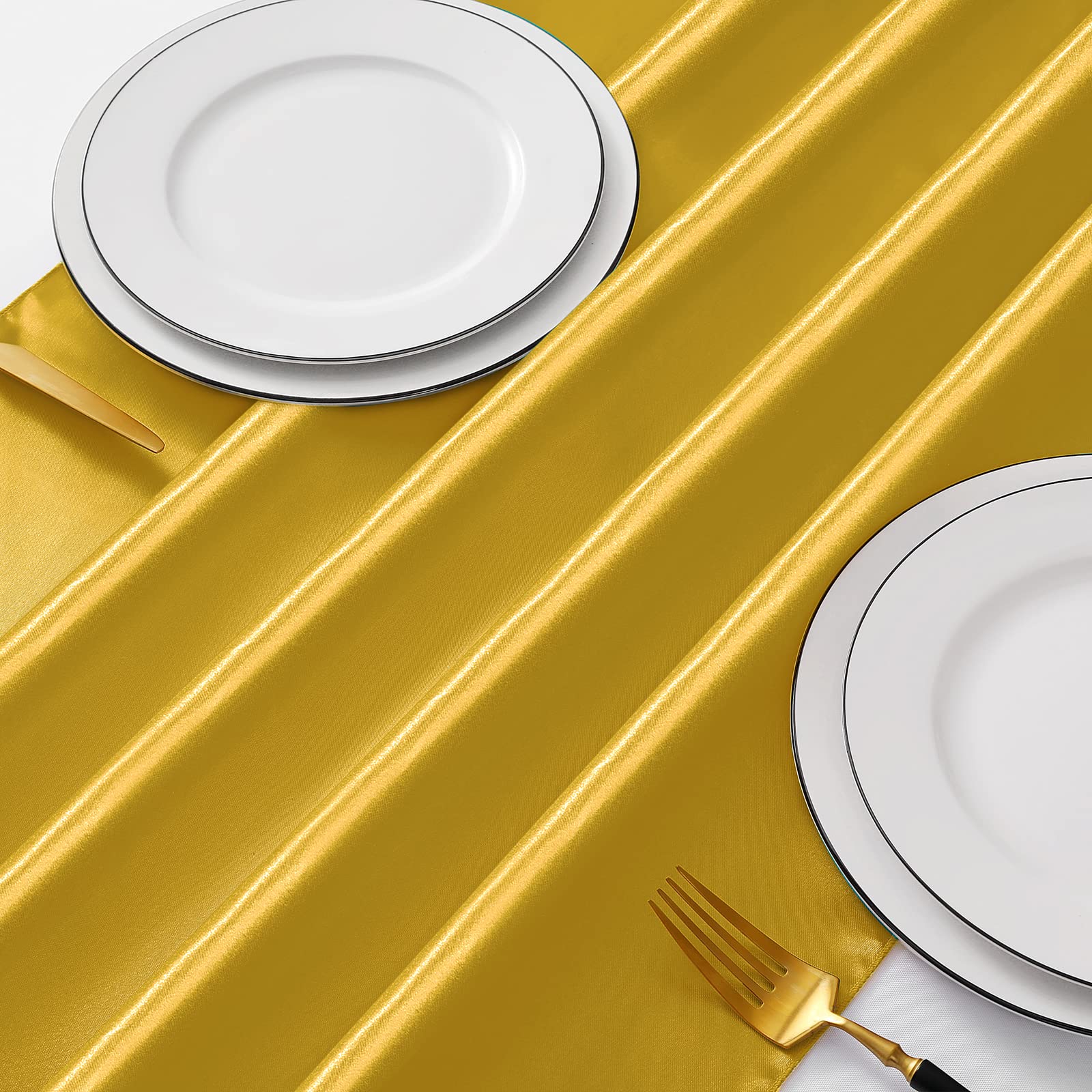 Manyshofu 12Pcs Satin Gold Runner - 12 x 72 Inch Long Size  Party Table Runner Decor Bright & Smooth Wedding Decorations Table Runner for Banquet Chef Birthday Buffet Dinner Graduations