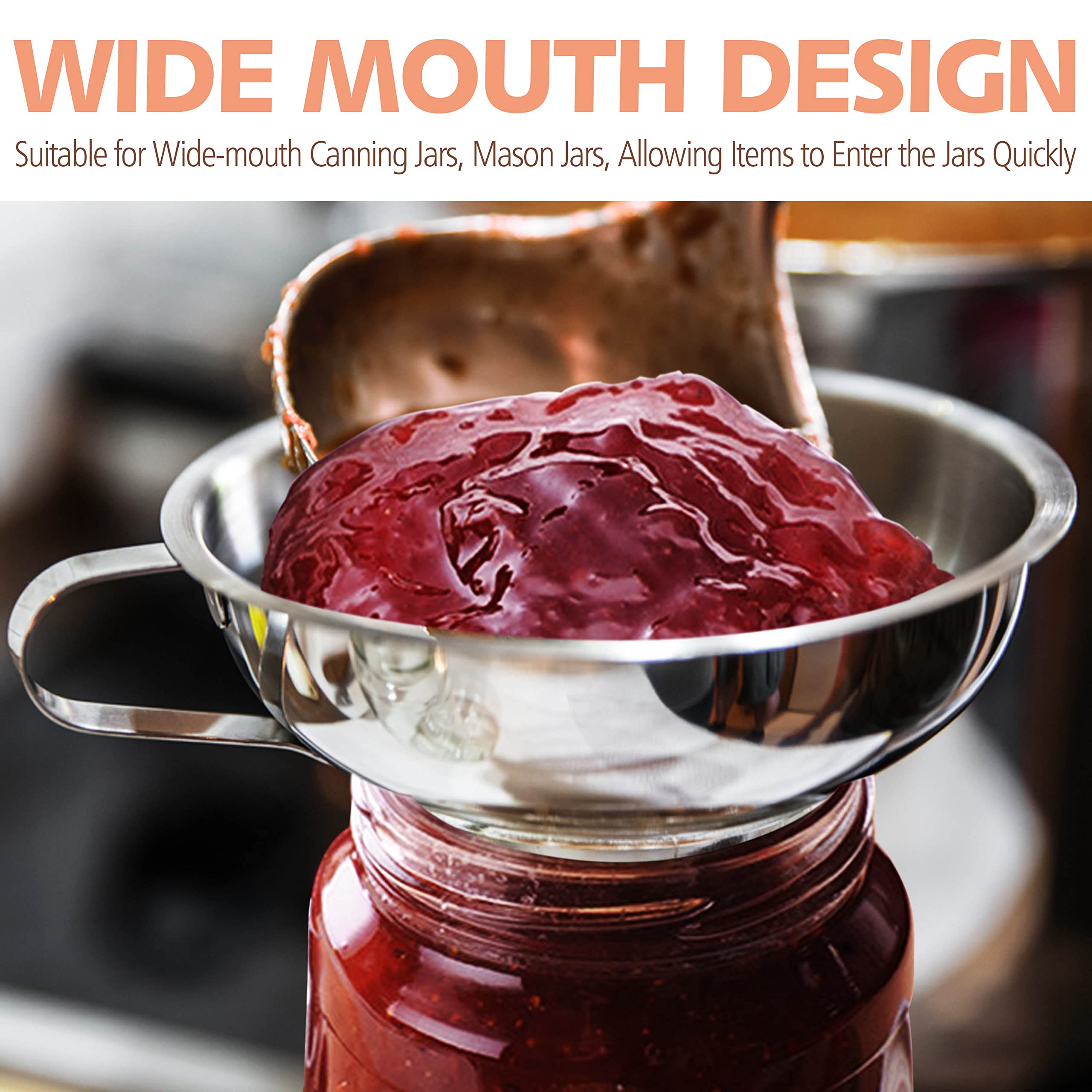 Anaeat Stainless Steel Canning Funnel With Handle For Wide And Regular Jars & Canning Jars, Wide-Mouth Funnels Excellent For Tra