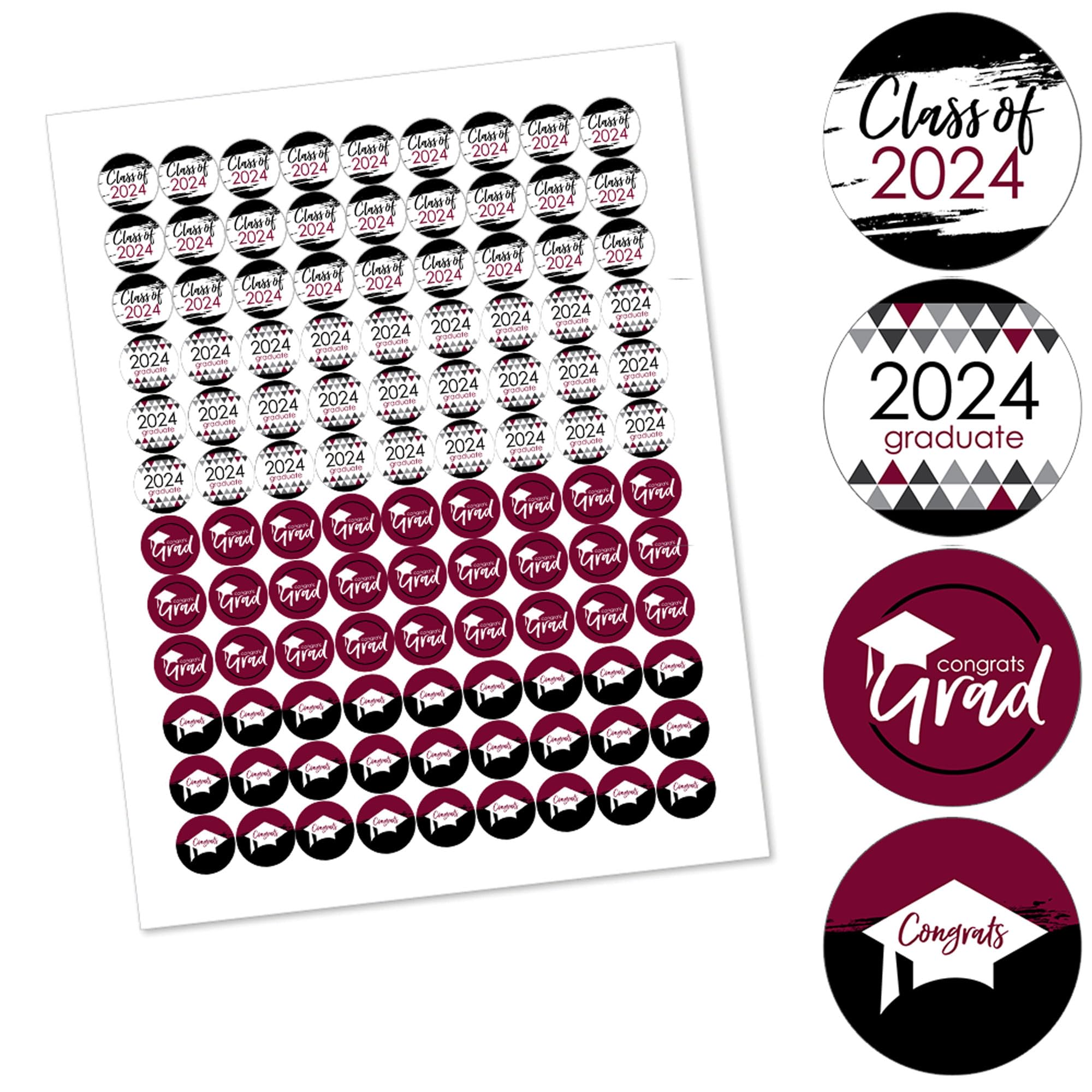 Big Dot Of Happiness 2024 Maroon Graduation Party Round Candy Sticker Favors - Labels Fit Chocolate Candy (1 Sheet Of 108)