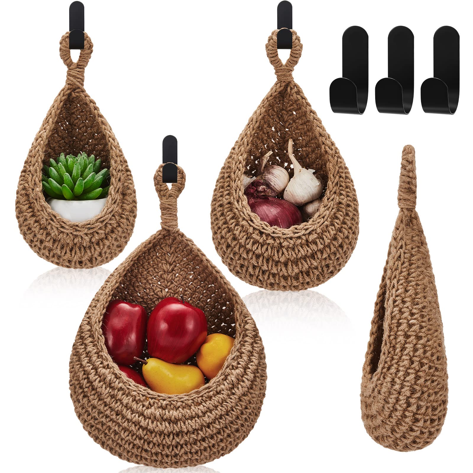 Teardrop Hanging Baskets, Onion Basket Coat Bohemian Storage Fruit Wall Hooks For Kitchen Wall Home Restaurant Garlic Vegetable