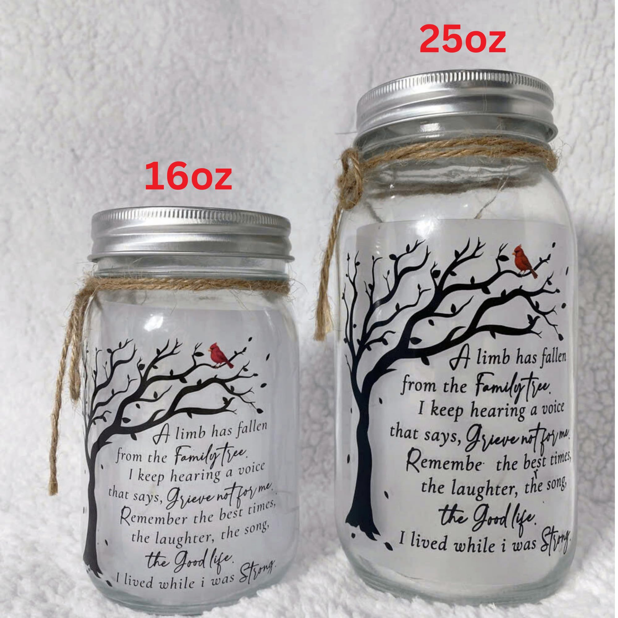 Memorial Gifts Mason Jar Light Large, Red Cardinal - Memory Gifts for Loss Loved Ones, A Limb Has Fallen From Our Family Tree, S