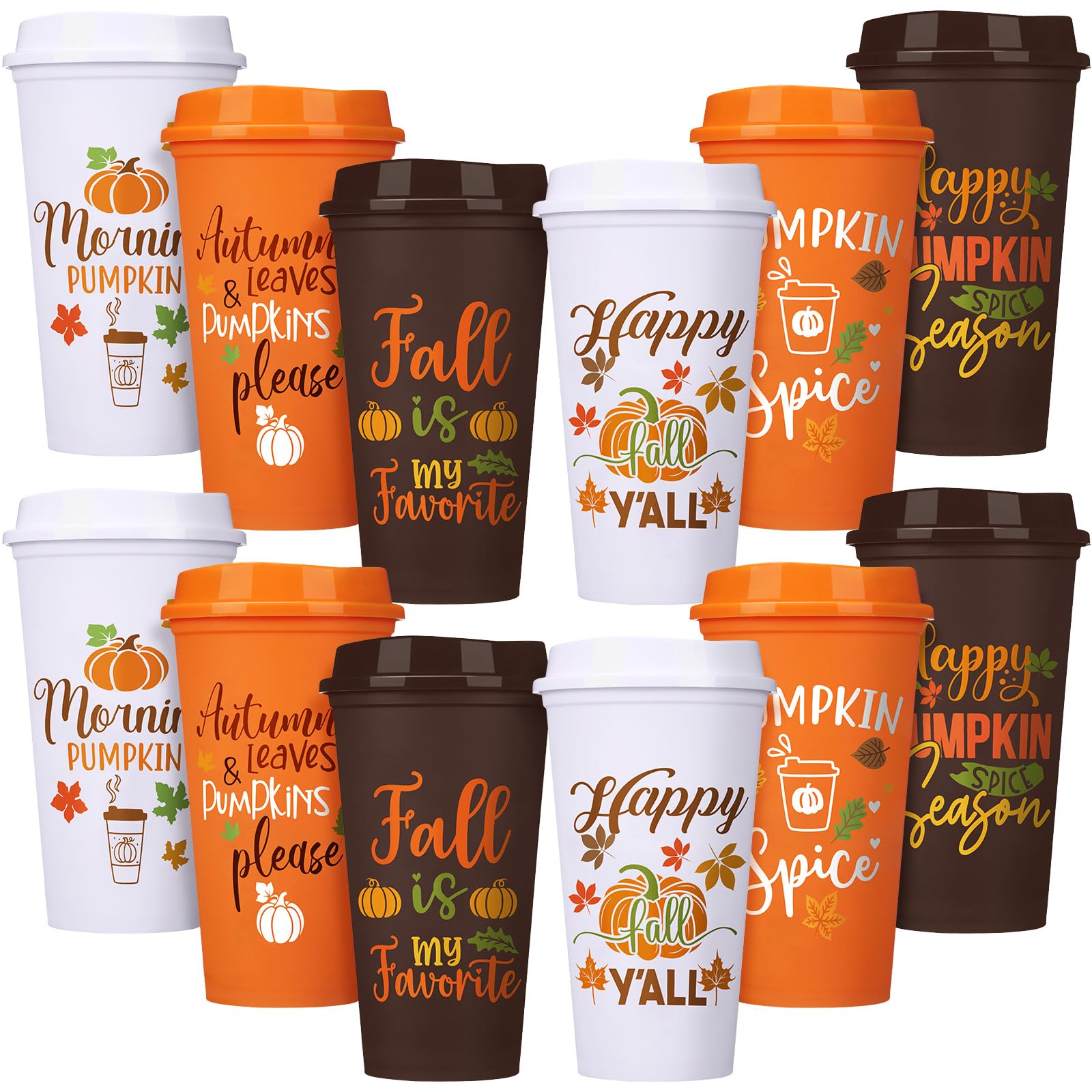 Pickmesh 12 Pack Fall Plastic Coffee Cups with Lid AutumnTumblers