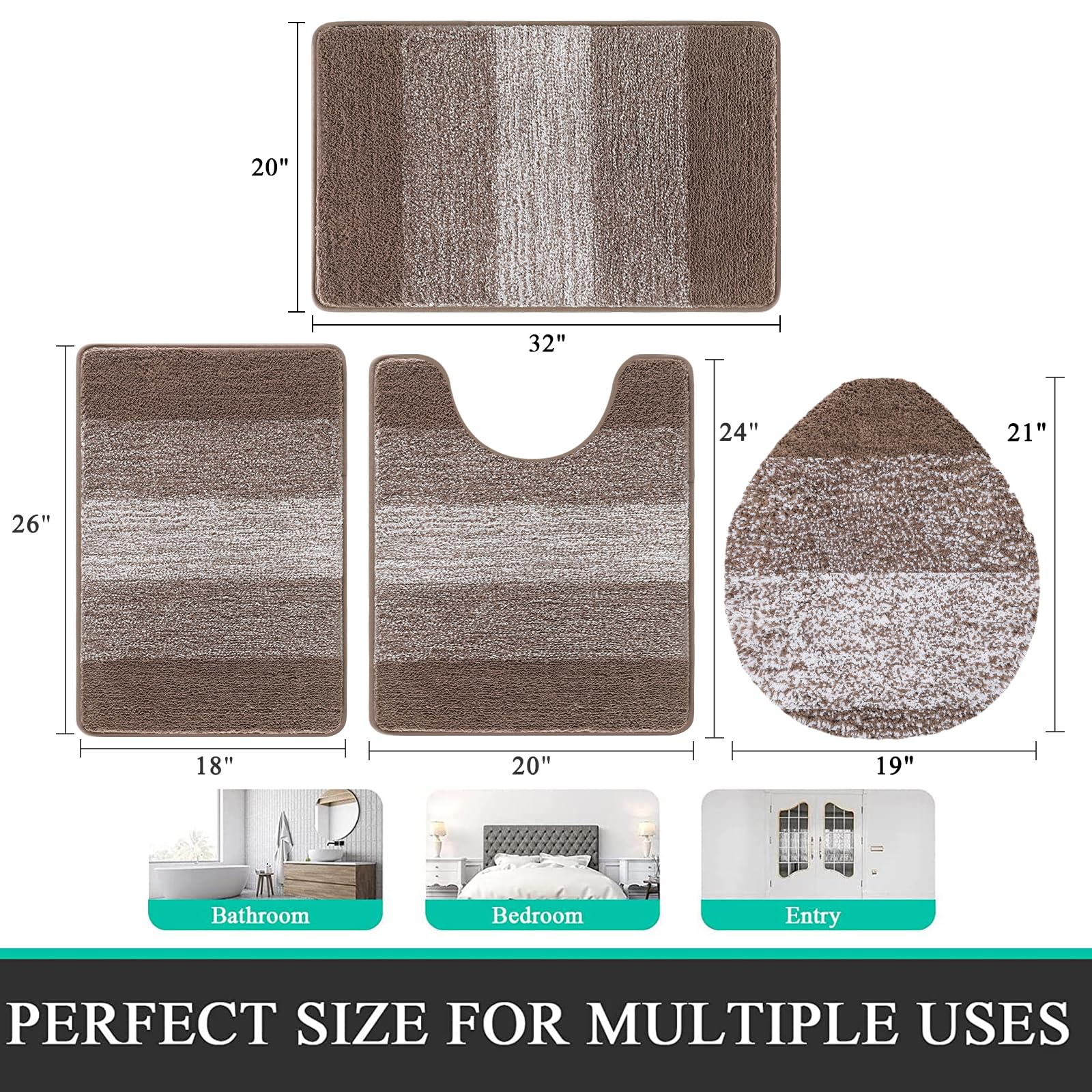 Bsmathom Bathroom Rugs Sets 4 Piece With Toilet Cover, Plush Shaggy Bathroom Rugs Non Slip Absorbent, Machine Washable Bathroom