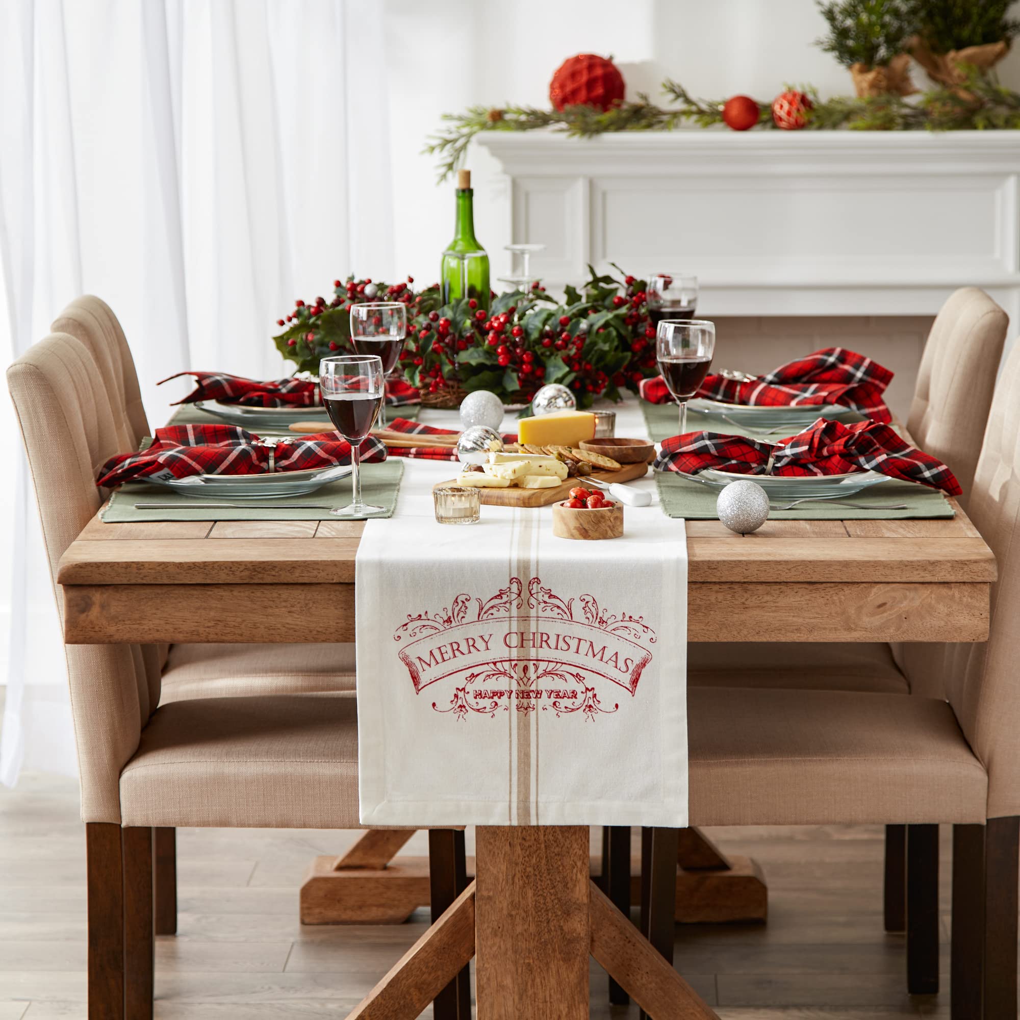 Dii Vintage Christmas Kitchen Textile Collection, Table Runner, 14X108, Vintage Merry