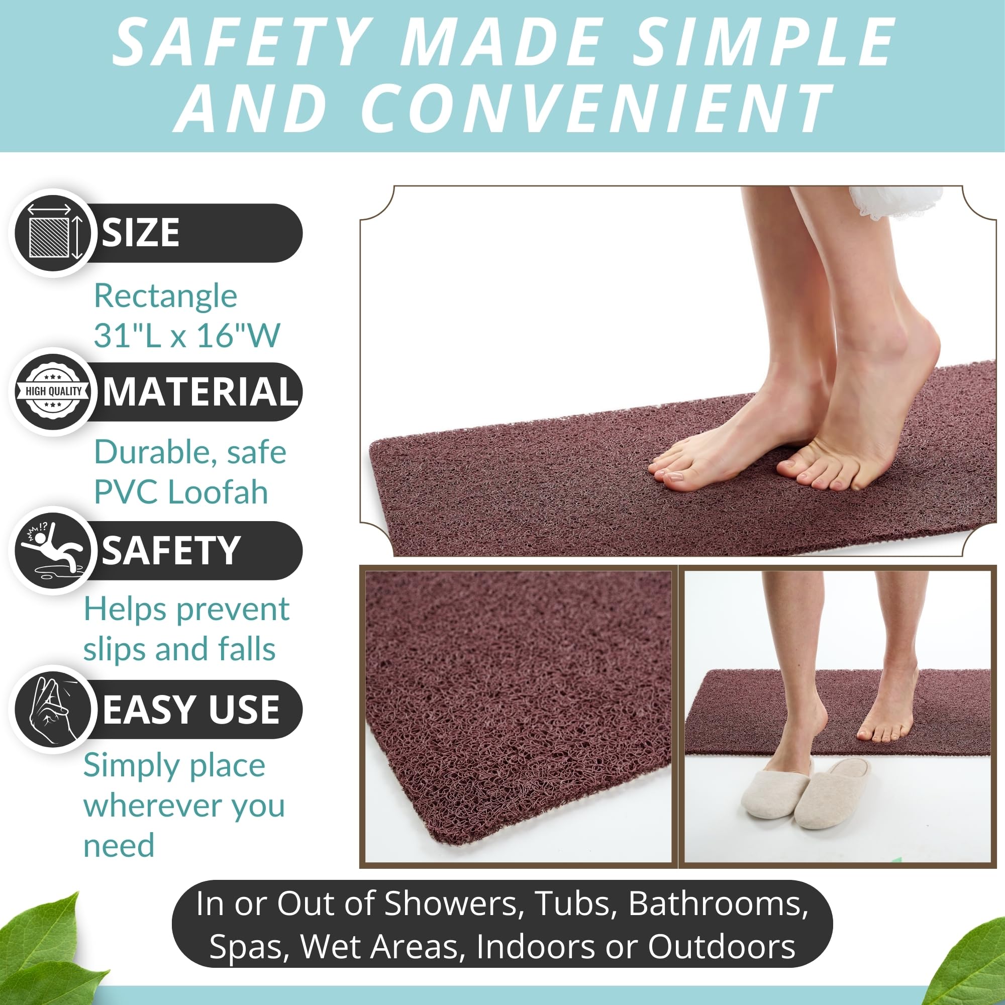 Loofah Bath Mat For Textured Tub - Tub Shower Mat Non Slip - Bathtub Anti Slip Mat - Non Slip Tub Mat For Elderly - Bath & Showe