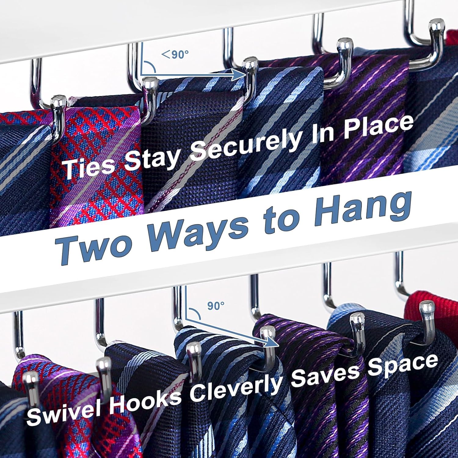 Tie Rack Wall Mounted Belt Hanger, 360 Rotating Tie Hanger Belt Organizer 20 Storage Hooks For Belt, Ties, Purse, Scarves, Tank