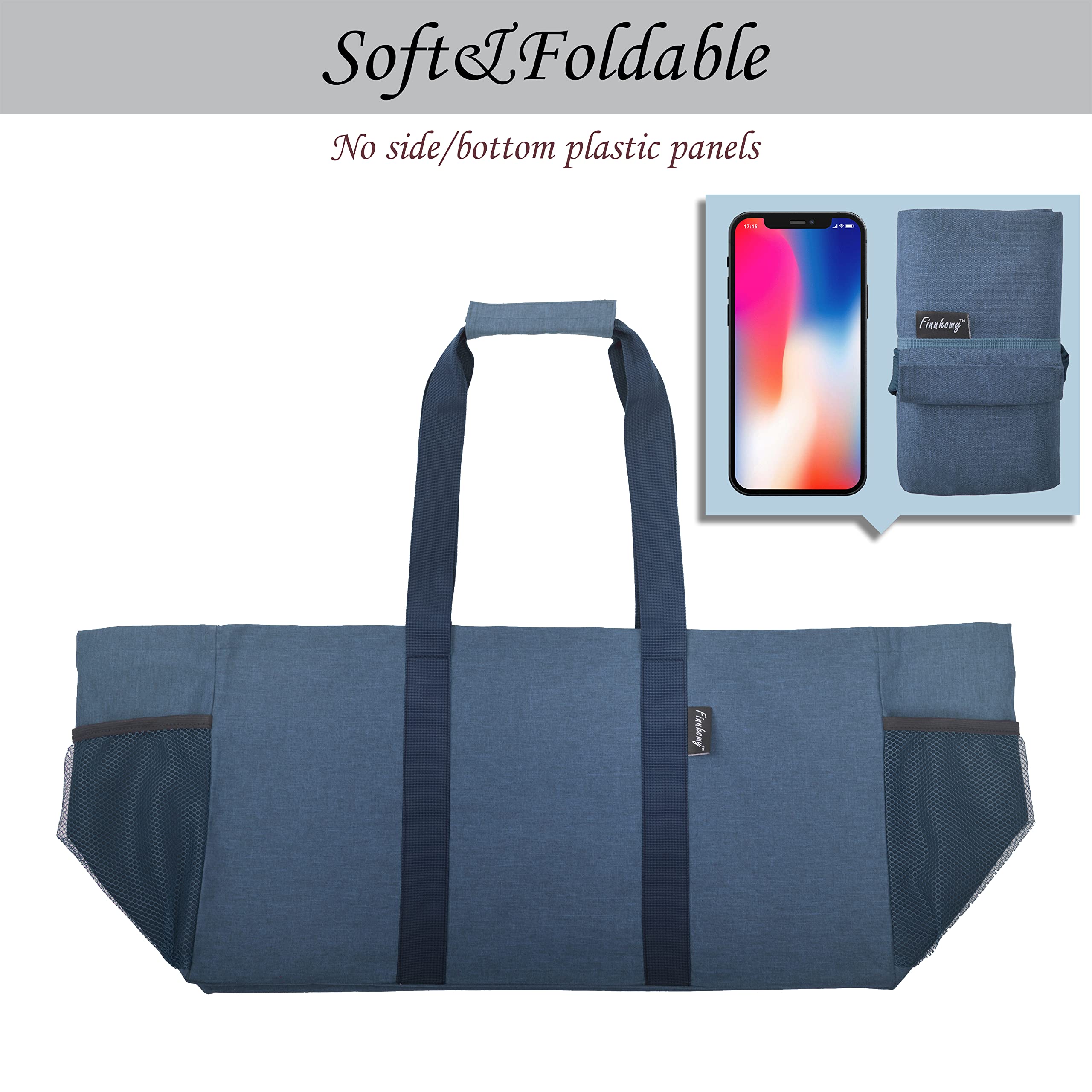 Finnhomy 42L Extra Large Utility Tote Bag, Solid Oxford Fabric Storage Bag With Handles And Pockets, Reusable Folding Grocery Ba