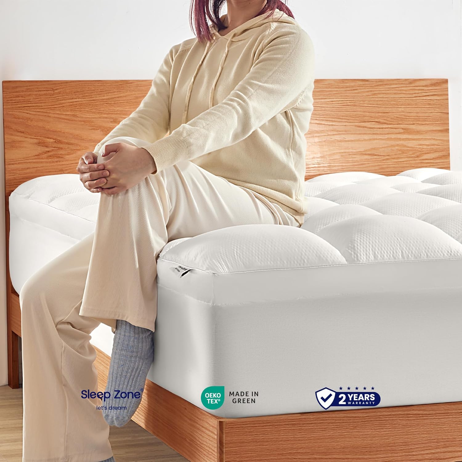 Extra Fluffy Mattress Pad Deep Pockets Pure White