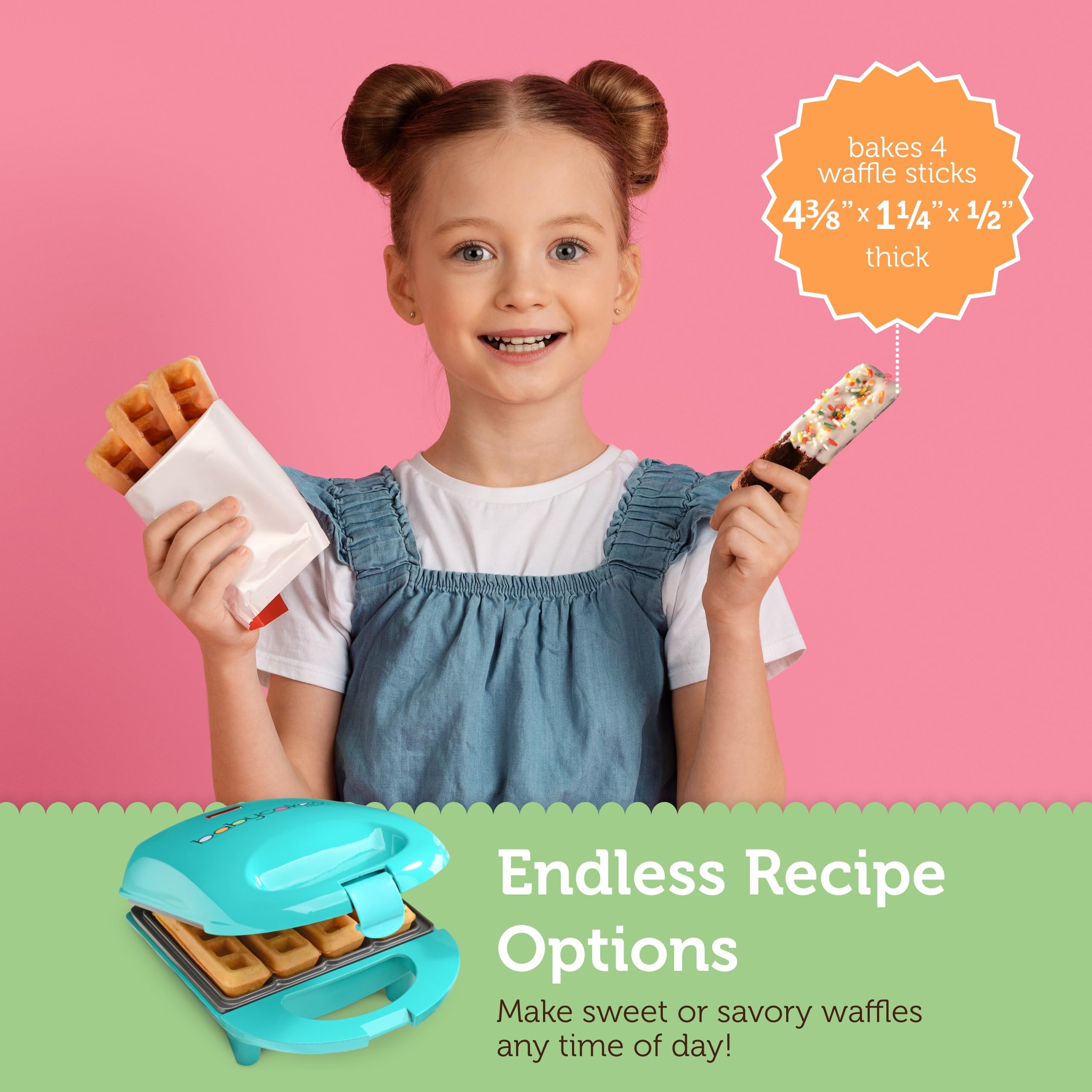 Babycakes Mini Waffle Stick Maker By Select Brands - Mini Waffle Stick Maker For Breakfast - Features Nonstick Coating & Non-Ski