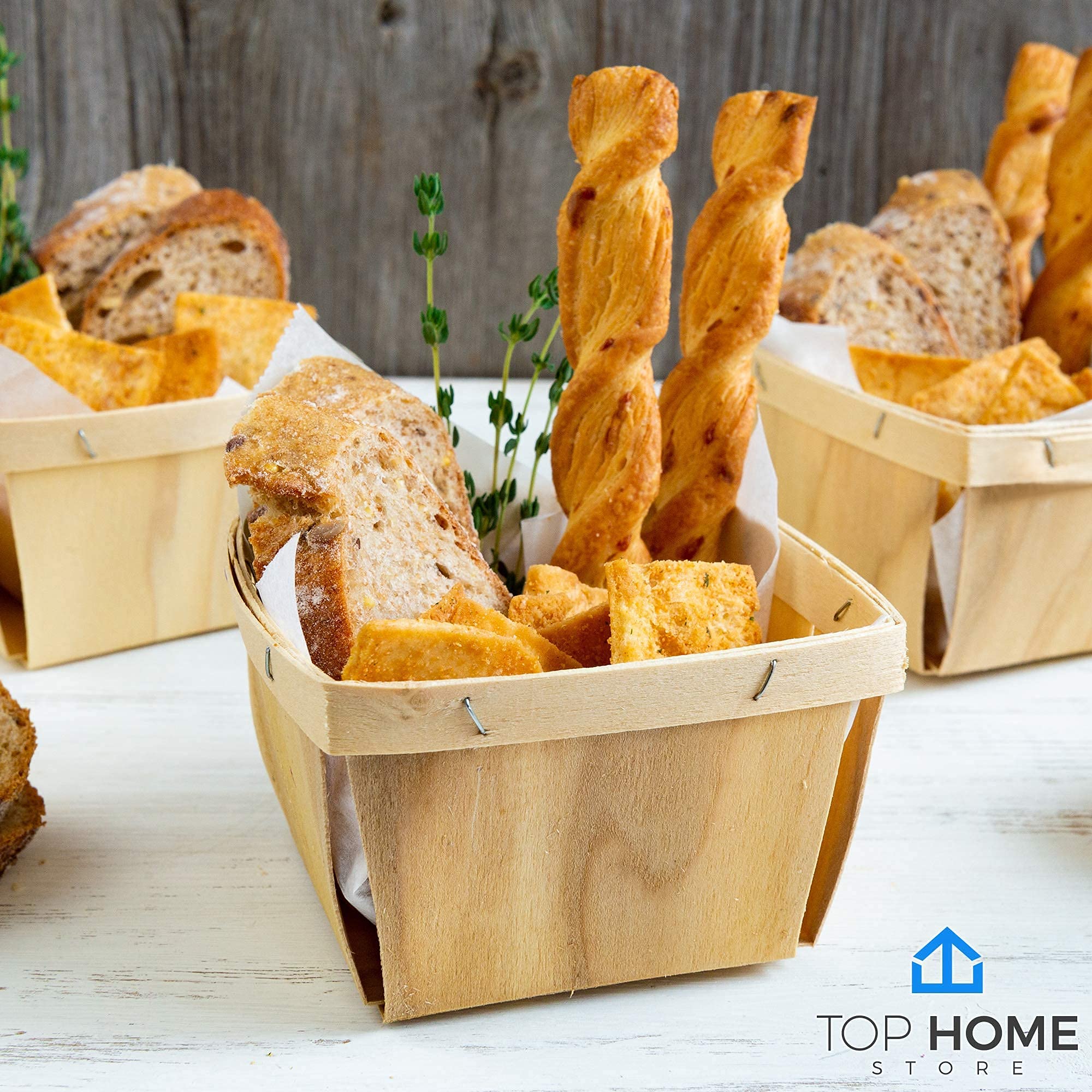 One Pint Wooden Berry Baskets (10 Pack); For Picking Fruit Or Arts, Crafts And Decor; 4    Square Vented Wood Boxes