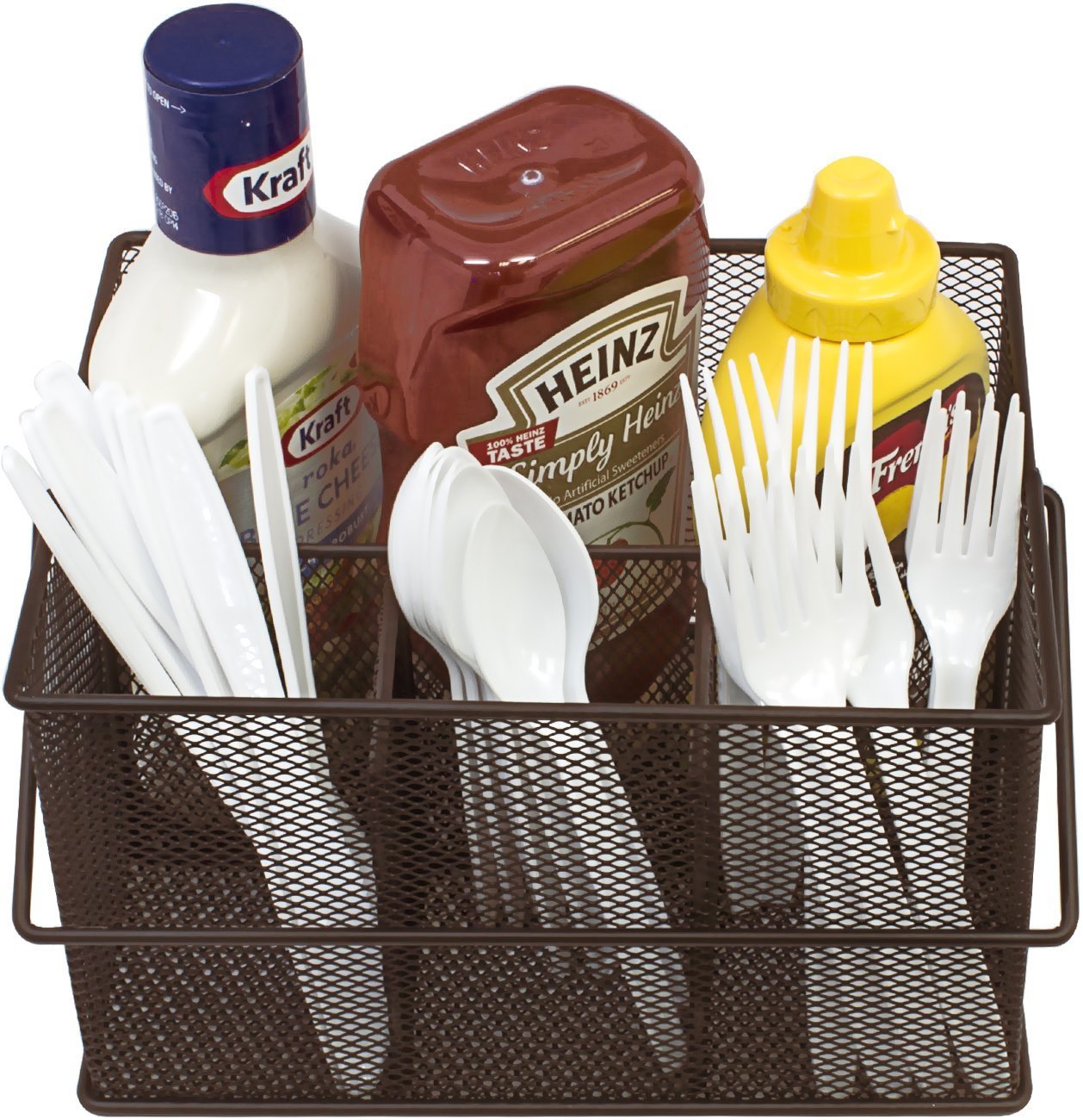 Sorbus Utensil Caddy - Silverware  Napkin Holder  and Condiment Organizer - Multi-Purpose Steel Mesh Caddy-Ideal for Kitchen  Dining  Entertaining  Tailgating  Picnics  and much more (Bronze)