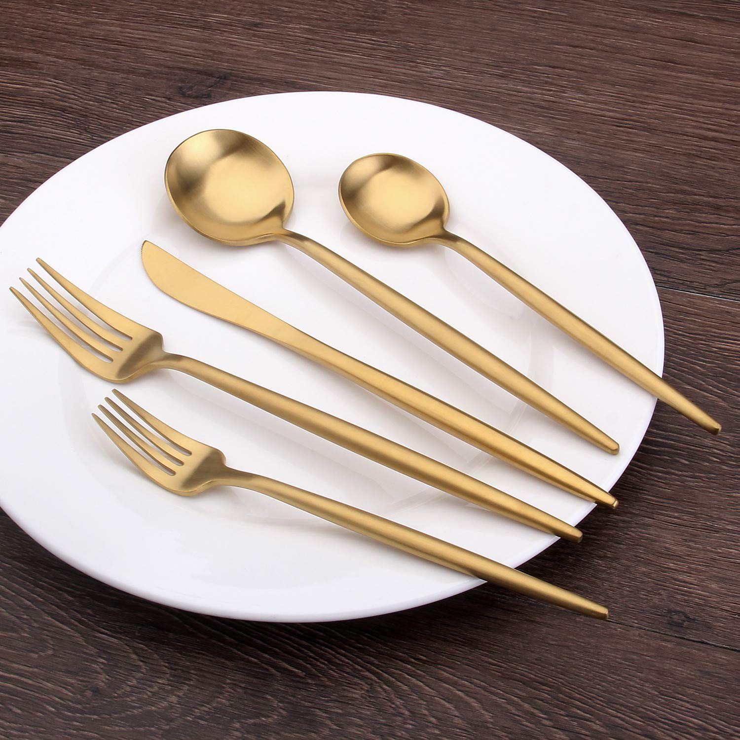 Matte Gold Silverware Set, Bysta 20-Piece Stainless Steel Flatware Set Cutlery Set Service For 4, Satin Finish, Dishwasher Safe,