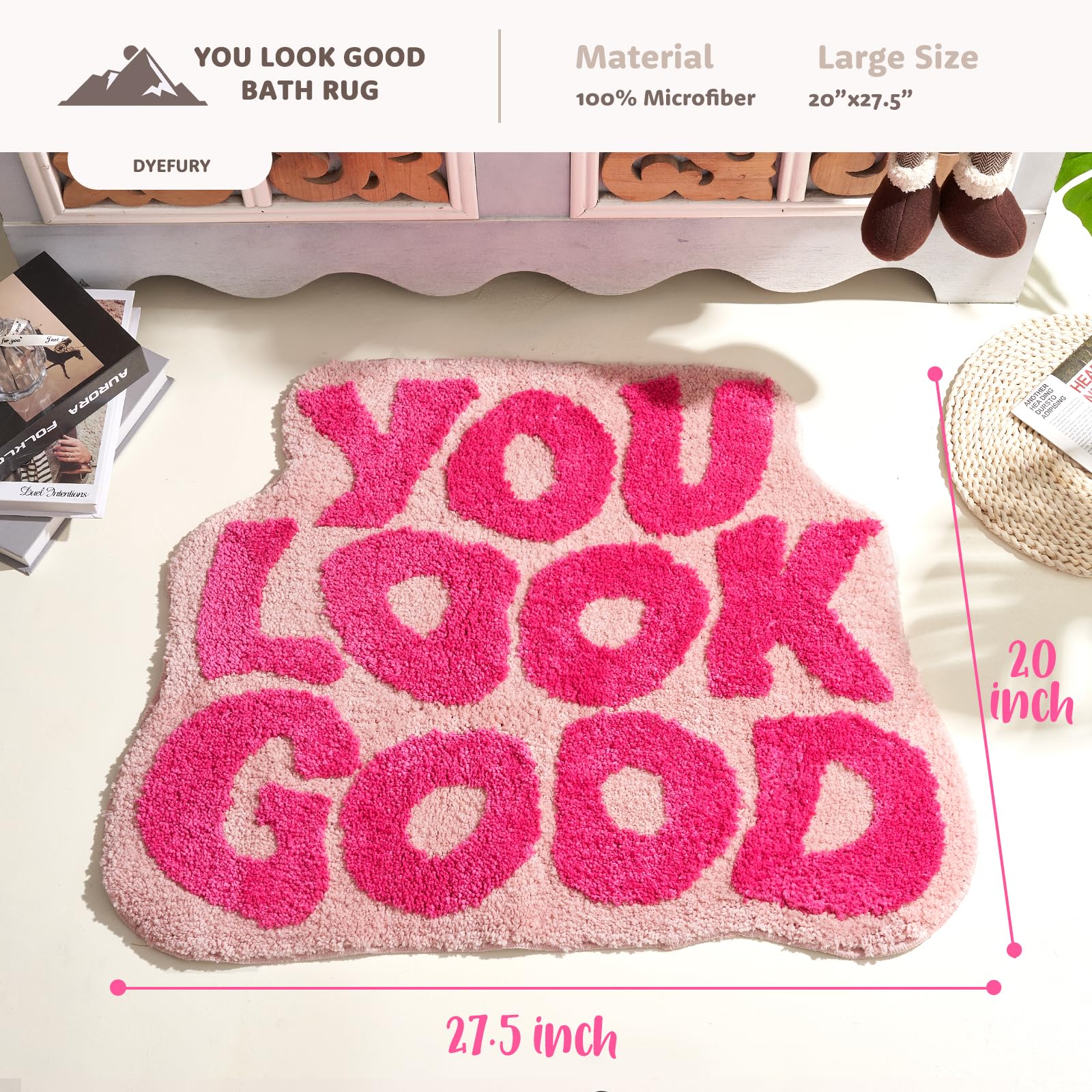 Dyefury You Look Good Bath Mat Pink, Cute Bathroom Rugs For Girls Fun Funny Funky Rug Bedroom Pink Preppy Bathroom Decor Hello B