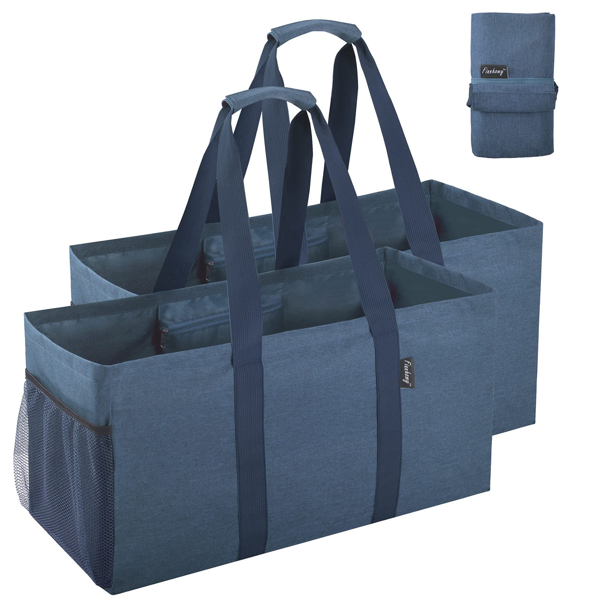 Finnhomy 42L Extra Large Utility Tote Bag, Solid Oxford Fabric Storage Bag With Handles And Pockets, Reusable Folding Grocery Ba
