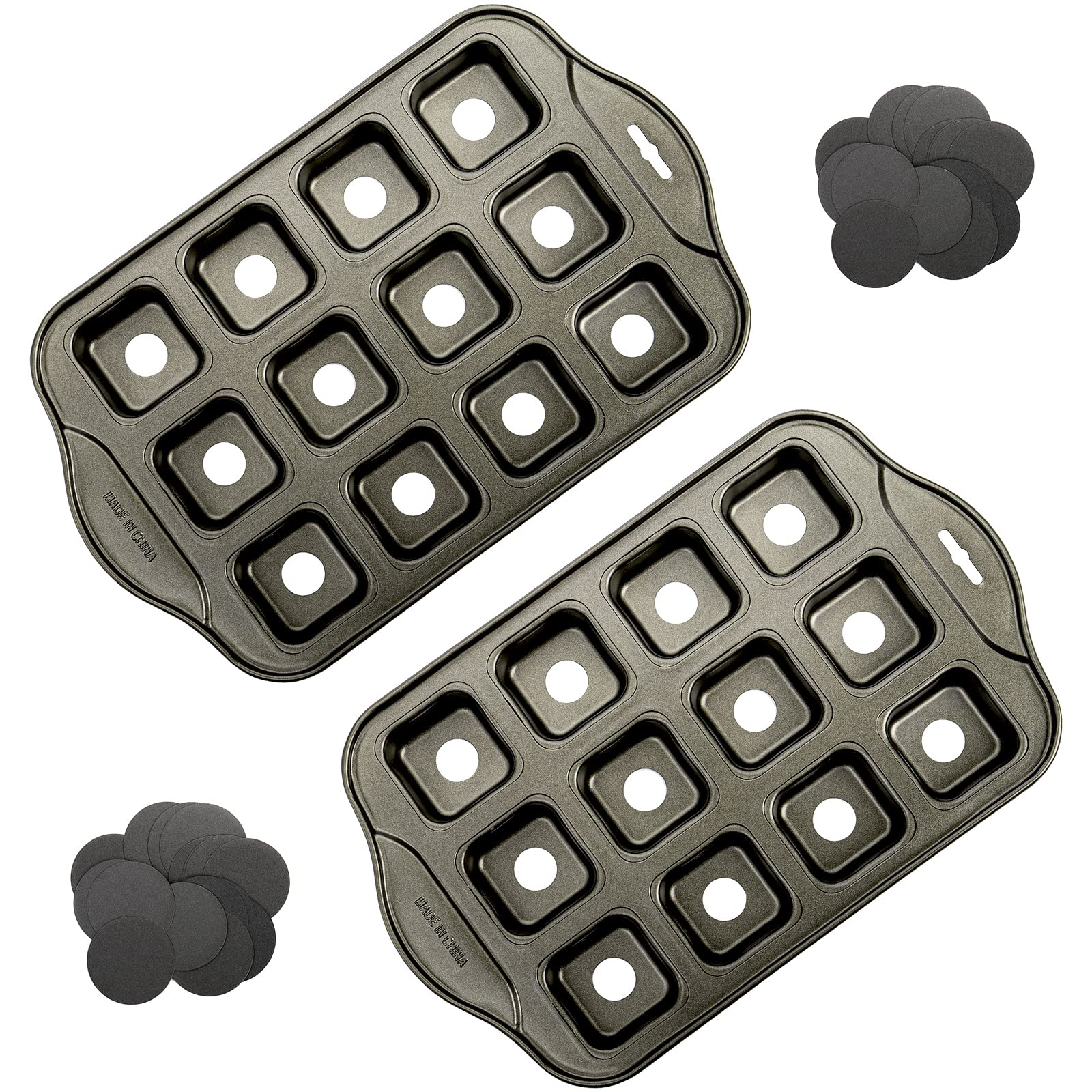 Tosnail 2 Pack 12 Cavity Mini Cheesecake Pan With Removable Bottom, All Edges Brownie Pan, Square Cupcake Muffin Pan, Small Brea