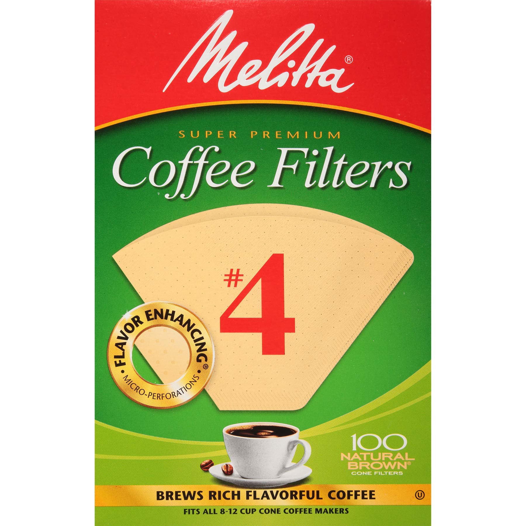 Melitta #4 Cone Coffee Filters, Unbleached Natural Brown, 100 Total Filters Count - Packaging May Vary