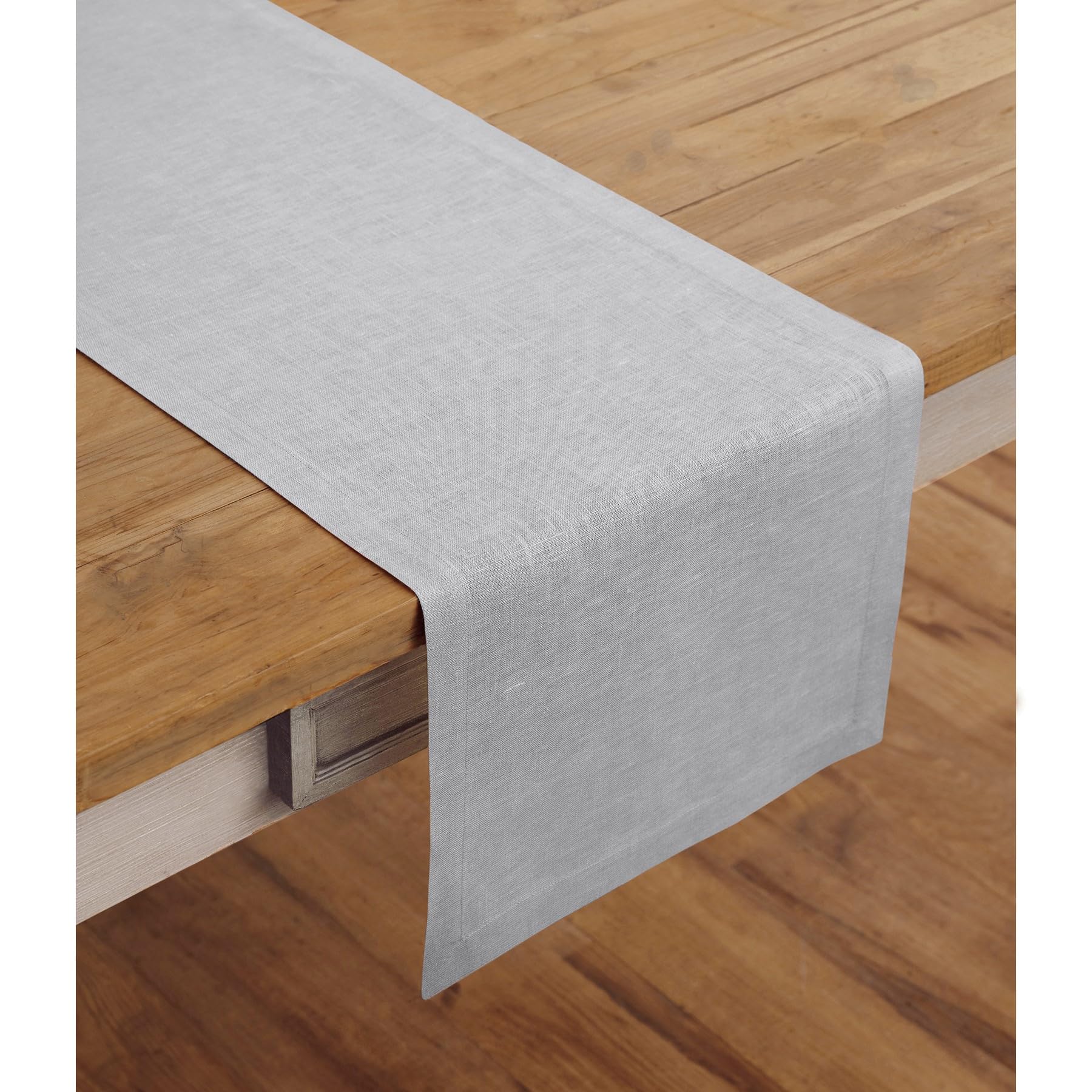 Solino Home Linen Table Runner 120 Inches Long - 100% Pure Linen Soft Grey Table Runner 14 X 120 Inch - Machine Washable Dining