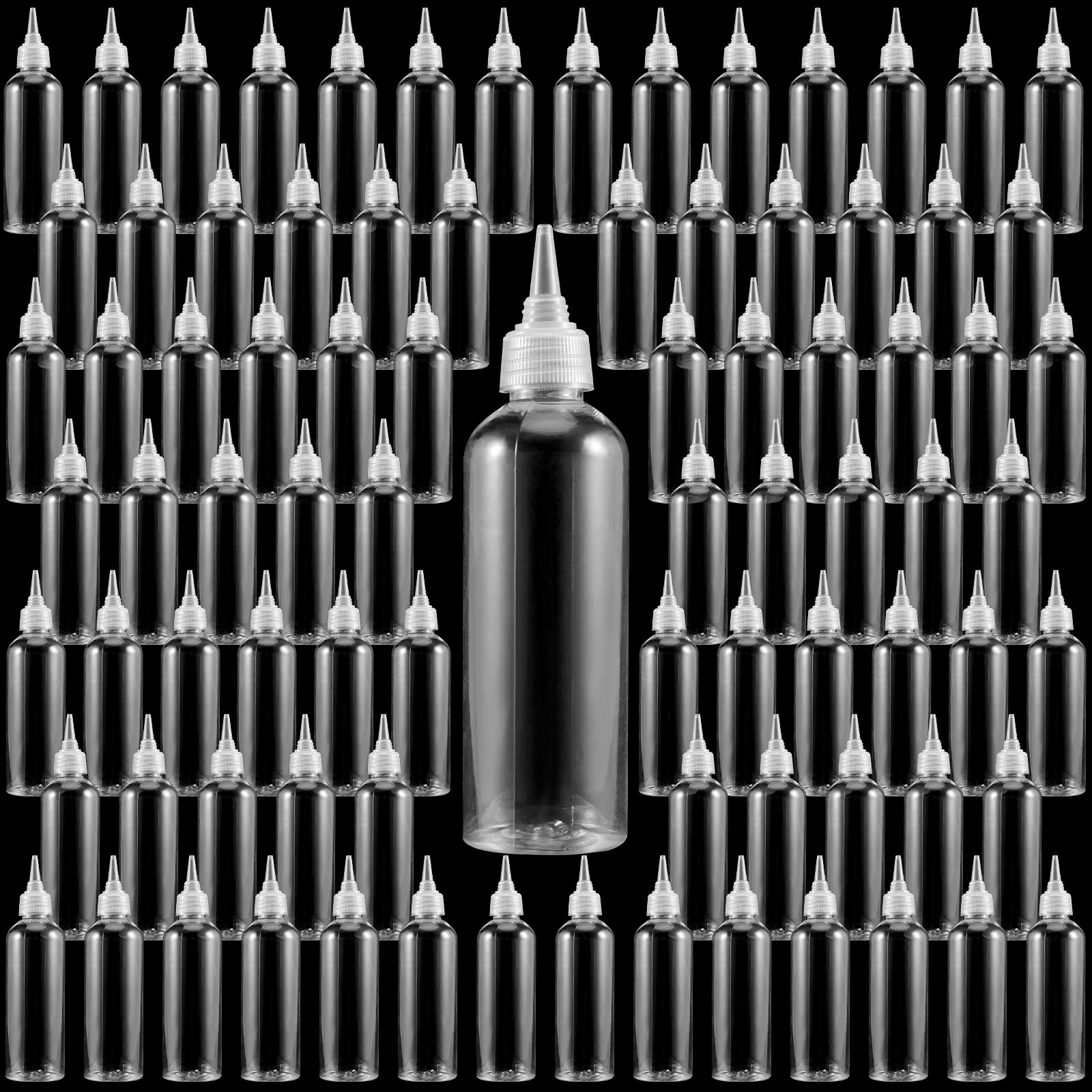 Funsuei 80 Pack 4 Oz 120 Ml Plastic Squeeze Bottles With Twist Top Cap, Clear Plastic Dispensing Bottles With Dust-Proof Cap For