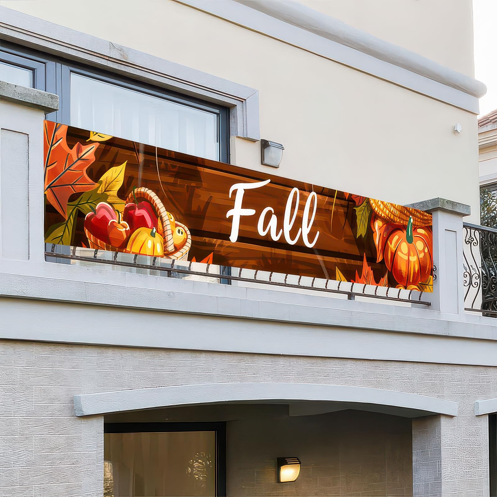 BlissYard Fall Banner 118 x 20 inchs Autumn Thanksgiving Outdoor Decoration Garden Fence Banner Fall Thanksgiving Leaves Pumpkin