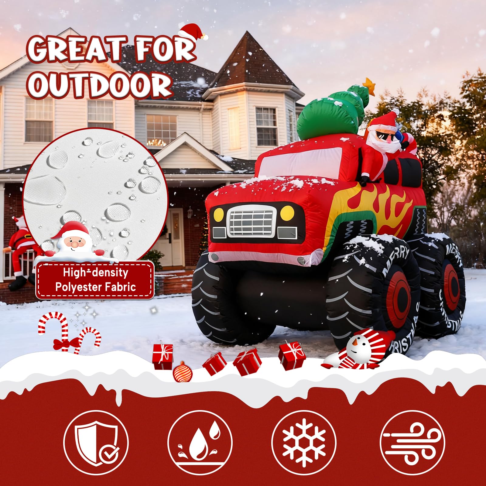 JOYHALO 7.5FT Christmas Inflatable Santa Drive Monster Truck, Blow Up Yard Decorations with Bright LED Lights, Santa Truck Chris
