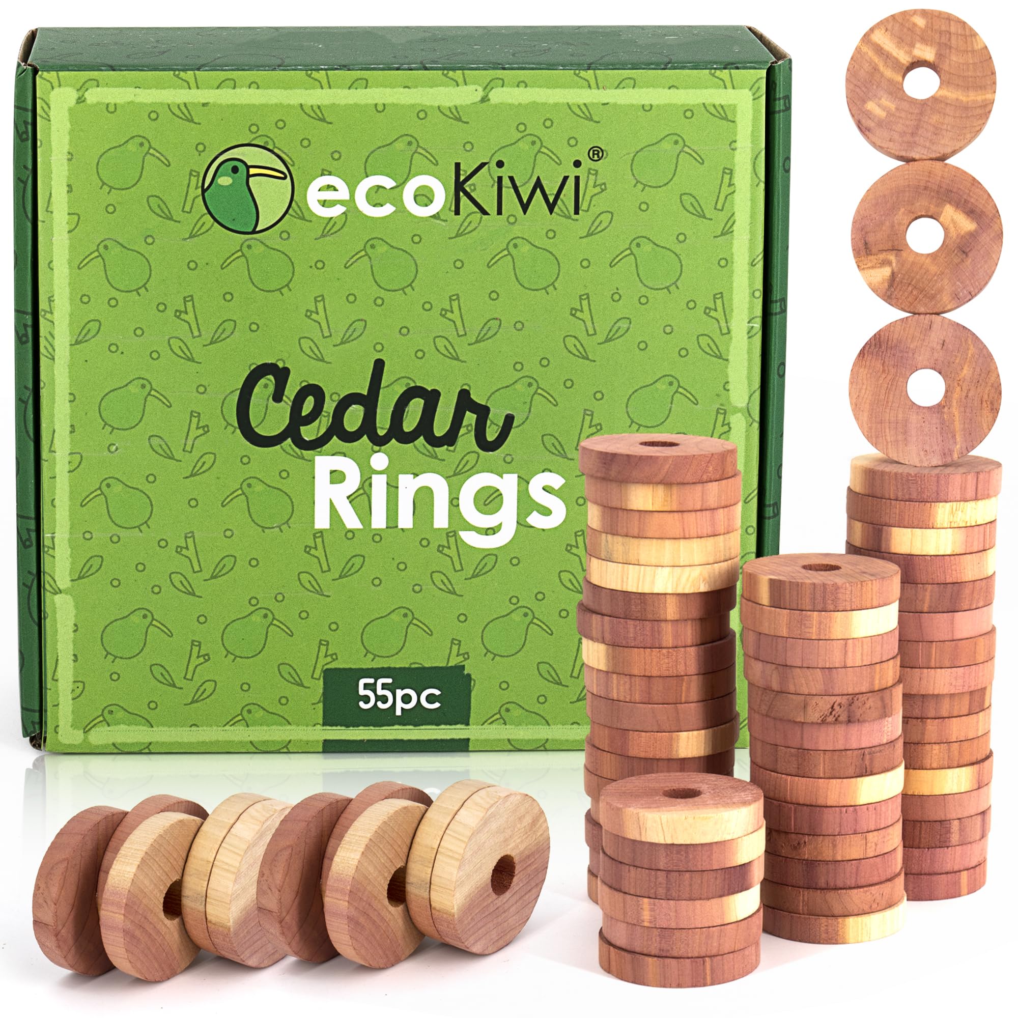 Ecokiwi Cedar Blocks For Clothes Storage - 55 Pack Cedar Rings - 100% Natural Aromatic Cedar For Closets & Drawers - Red Cedarwo