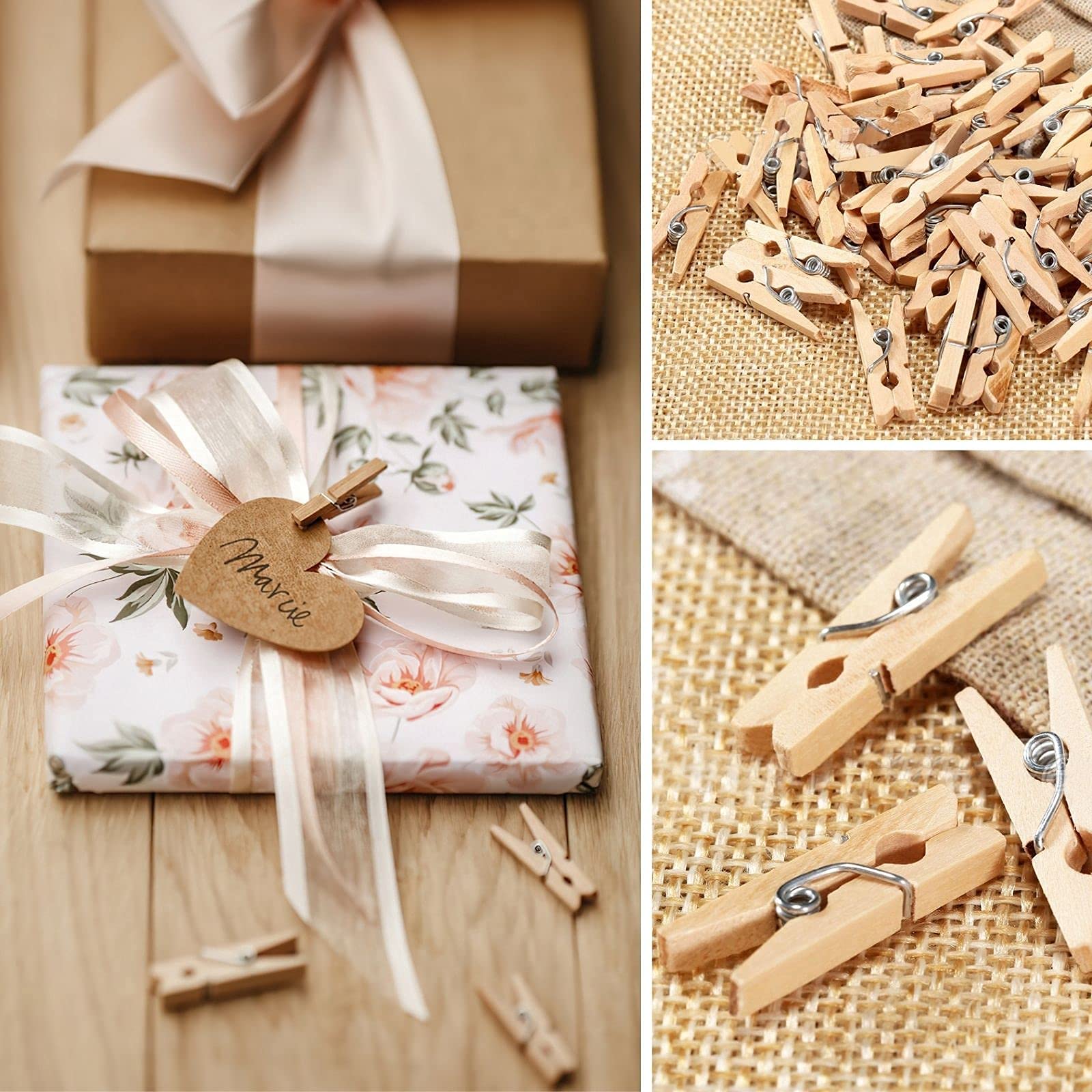 SF SOONEAT Mini Clothespins - 100 PCS Natural Wooden Clips, 1 Inch, Wood Color for Crafts and Photo Hanging