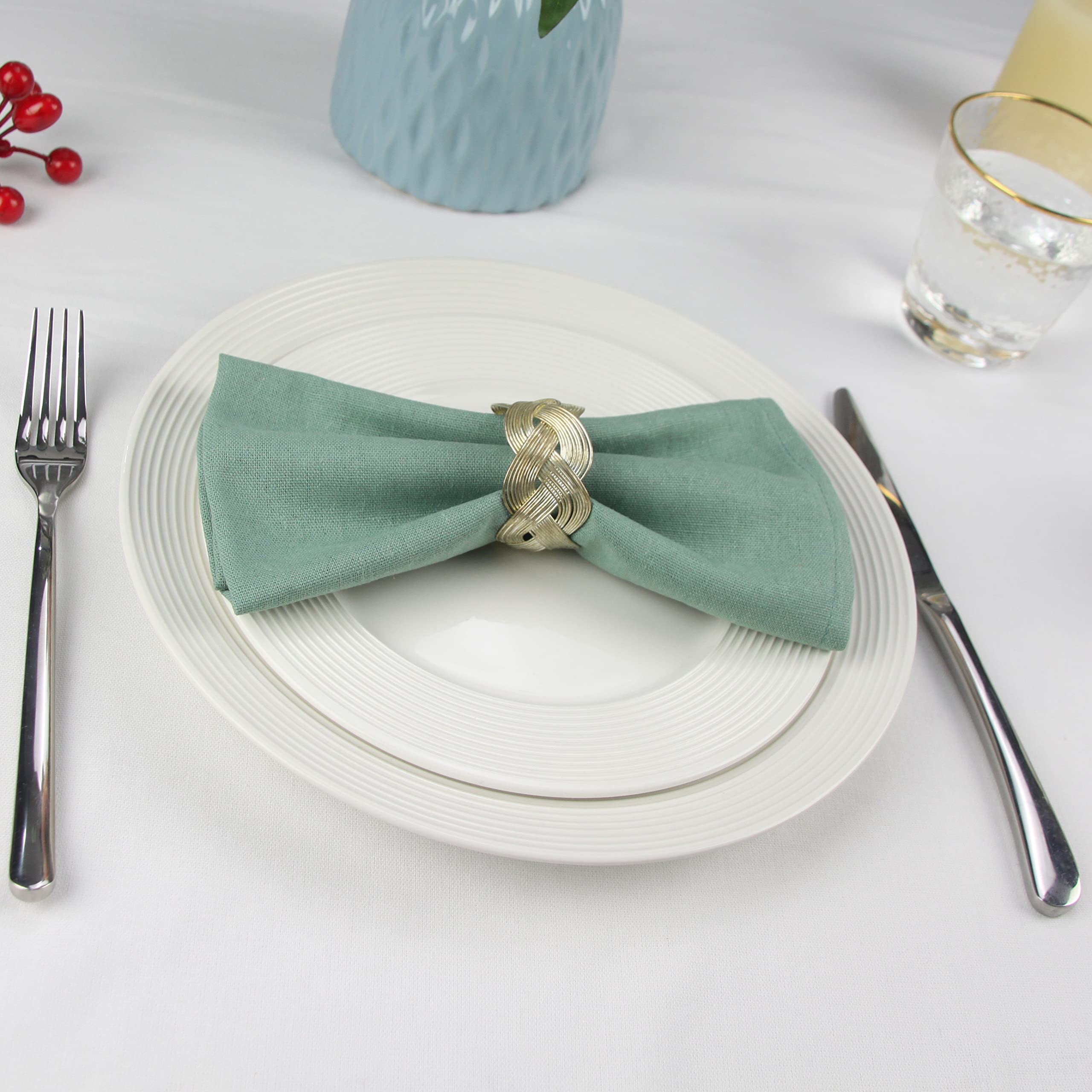 Infei Solid Color Cotton Linen Blended Thin Dinner Cloth Napkins - Set Of 12 (40 X 40 Cm) - For Events & Home Use (Sage Green)