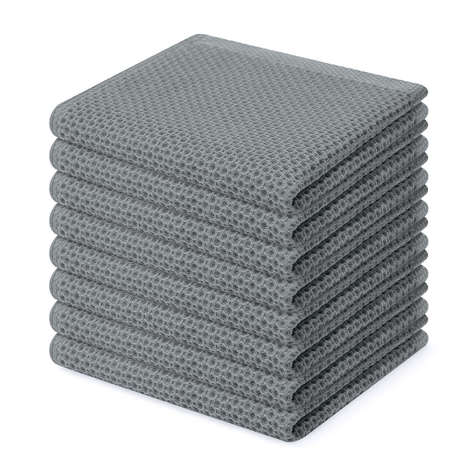 Homaxy 100% Cotton Waffle Weave Kitchen Dish Cloths, Ultra Soft Absorbent Quick Drying Dish Towels, 12 x 12 Inches, 8-Pack, Grey