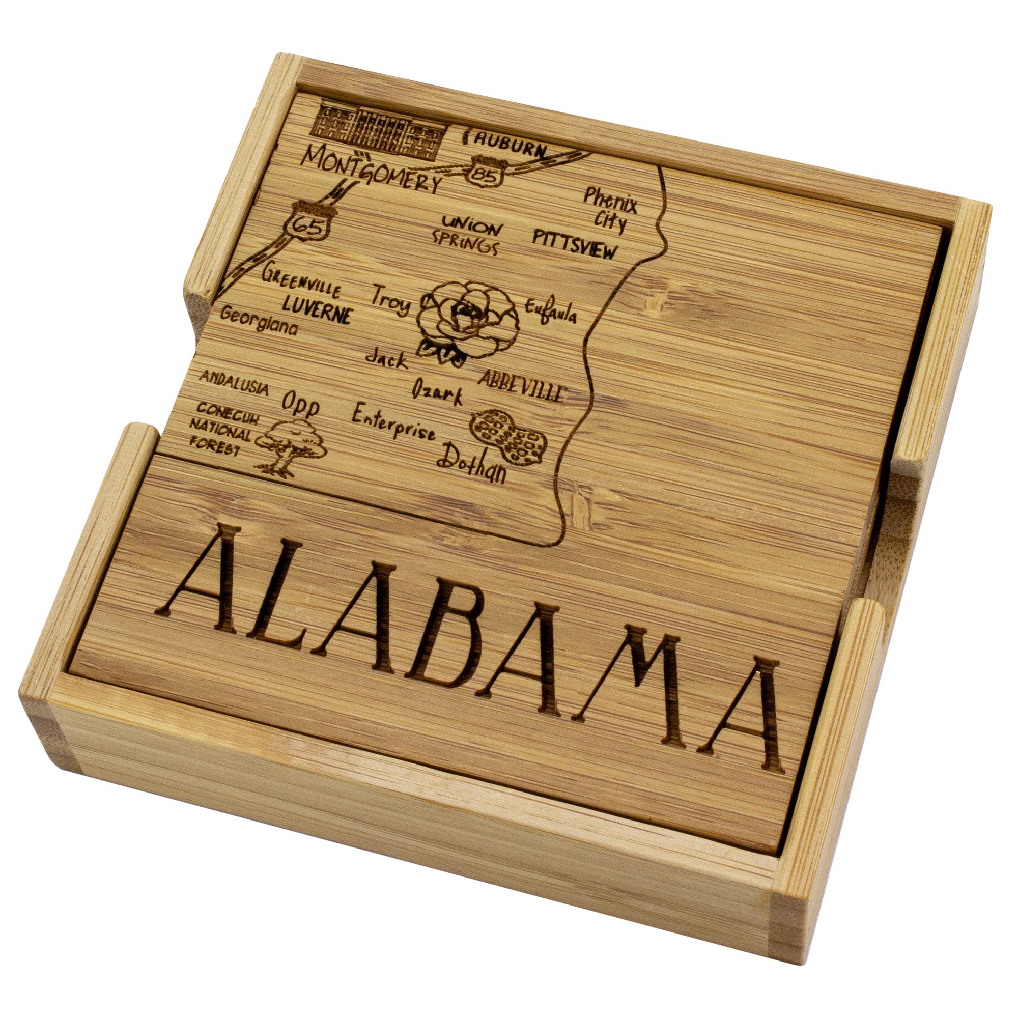 Totally Bamboo Delaware State Puzzle 4 Piece Bamboo Coaster Set With Case