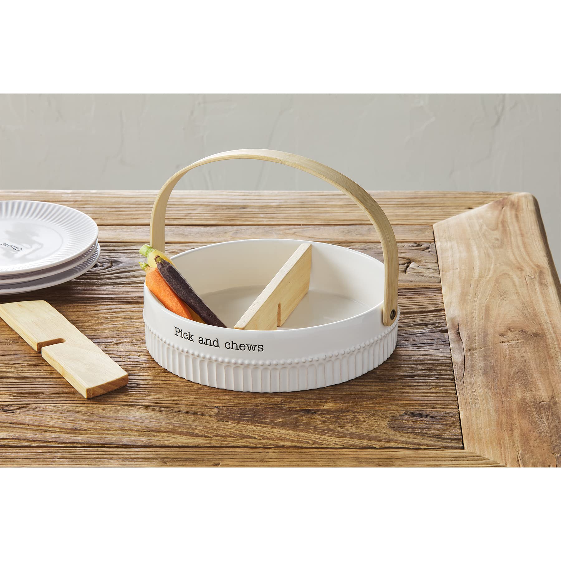 Mud Pie Sectioned Serving Bowl With Handle, White, 2 1/4'' X 9'' Dia