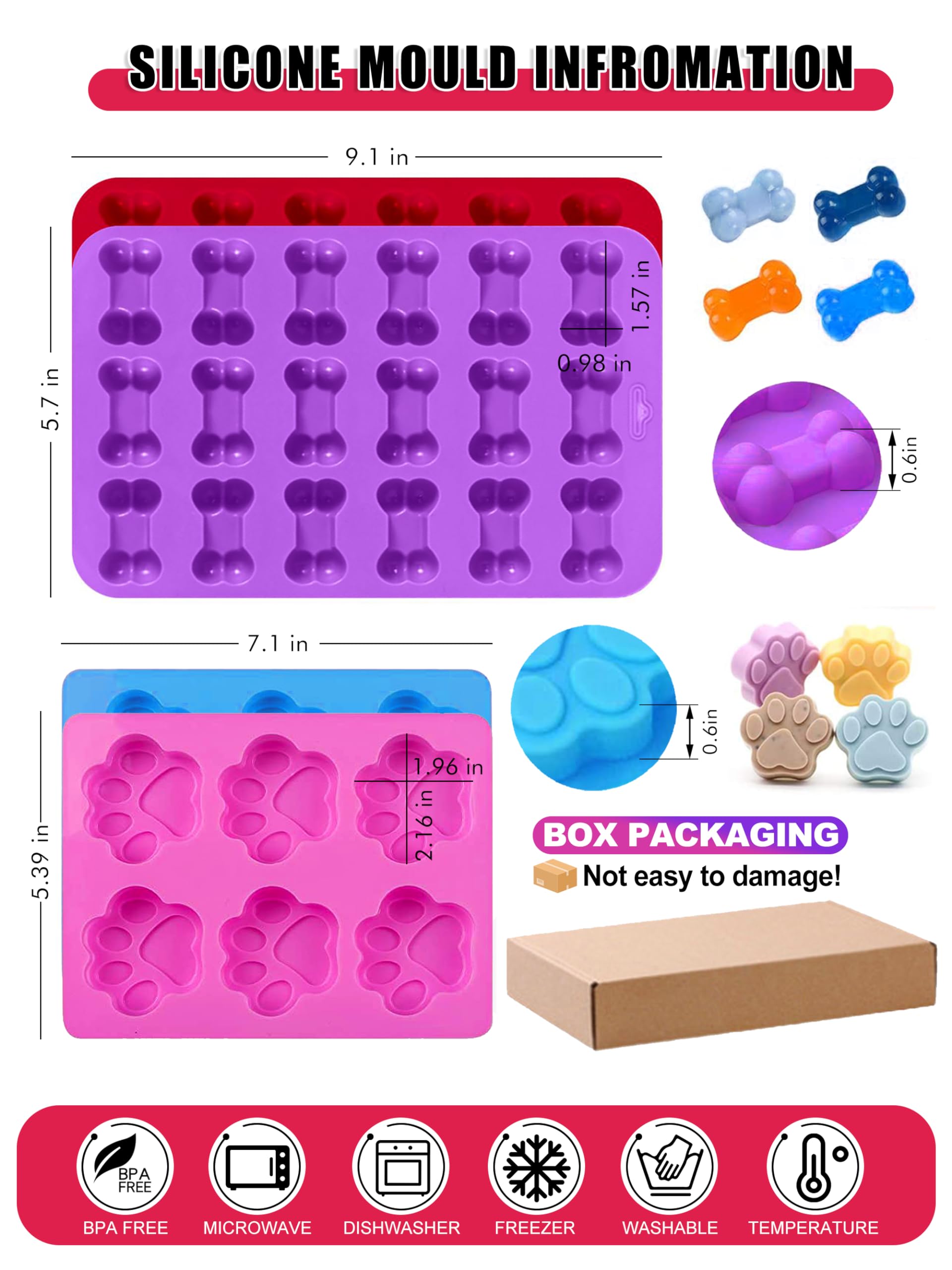 Rugvomwm Homemade Silicone Dog Treat Molds - Dog Treat Cookie Cutters - Dog Treat Recipes Card, Food Grade Silicone Molds For Ca