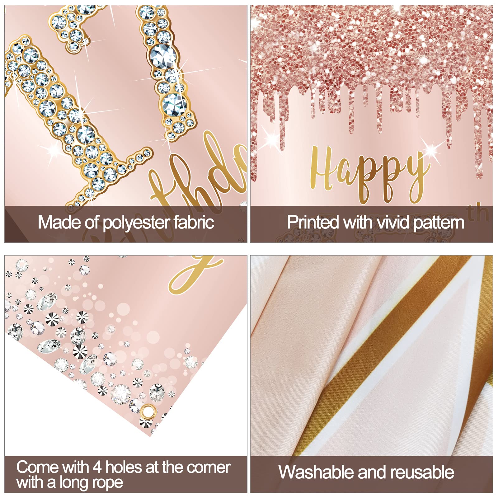 Happy 17Th Birthday Door Banner Decorations For Girls, Pink Rose Gold 17 Birthday Door Cover Backdrop Party Supplies, Large Seve