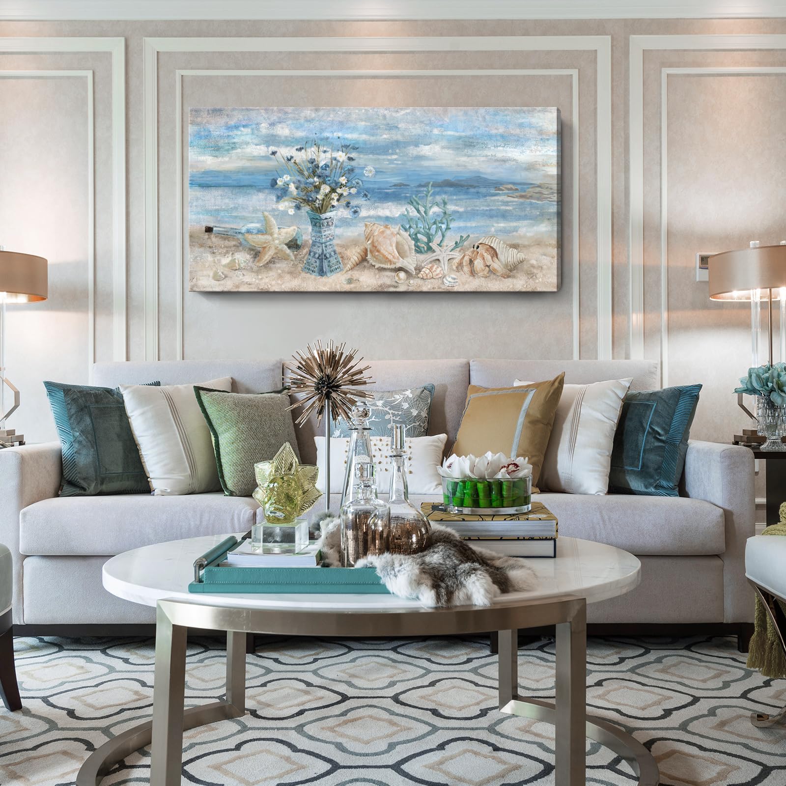 Large Canvas Wall Art For Living Room Seaside Painting Blue Sea View Ocean Theme Abstract Seascape Framed Artwork Coastal Beach