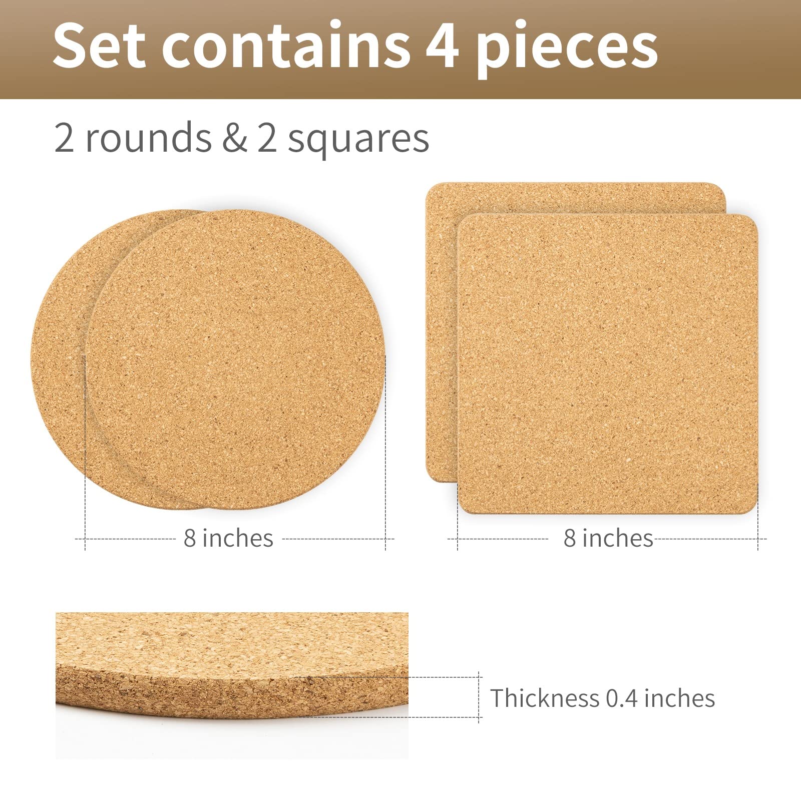 Cork Trivets For Hot Dishes, Cork Pot Holder For Hot Pots And Pans 4 Pack 8 Inch, Heat Resistant Cork Board, Hot Pads For Table