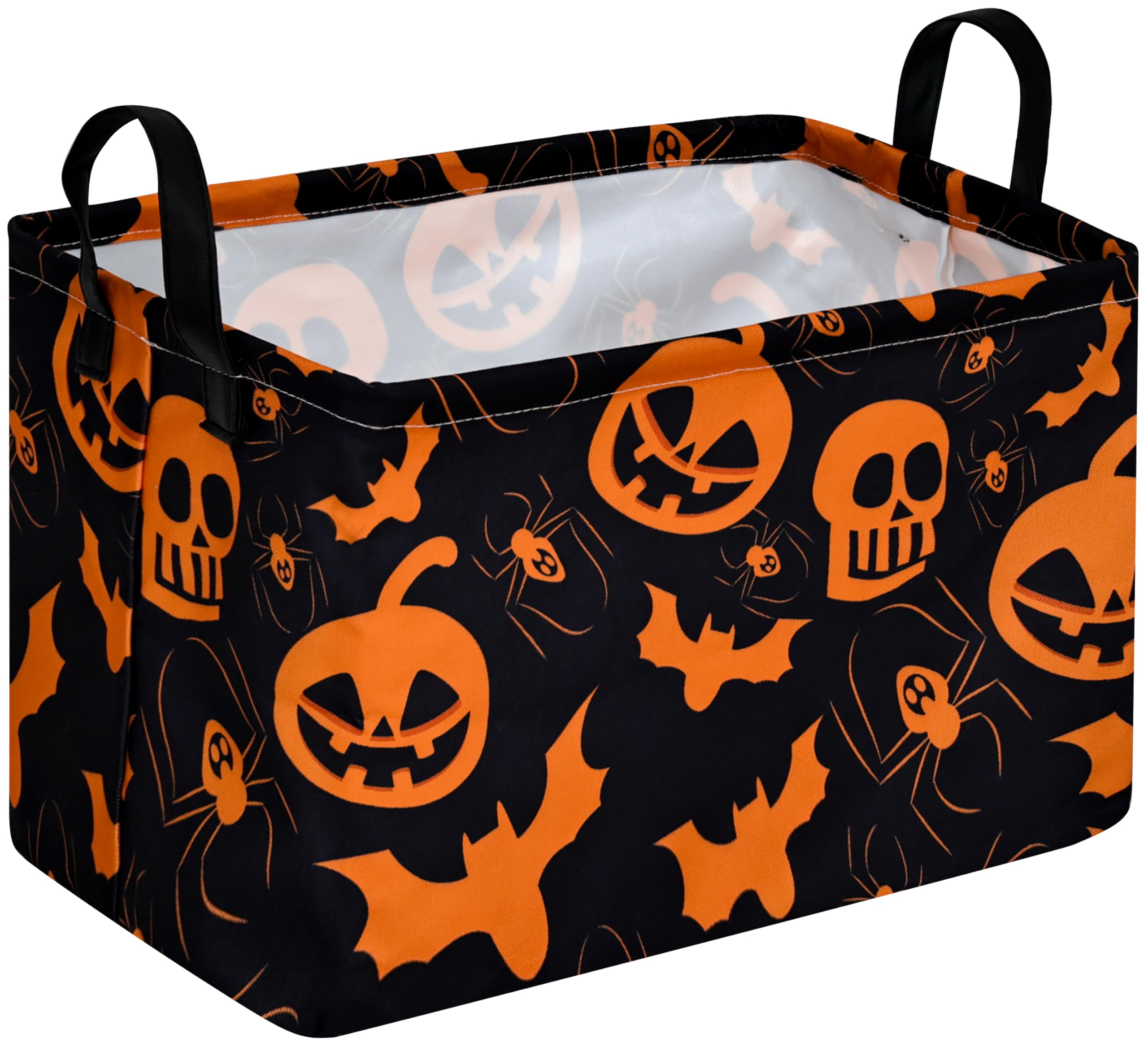 KUNRO Pumpkin Pattern Halloween Storage Gift Basket Canvas Storage Bins with Handles Rectangle Storage Cubes Organizer for Bedro
