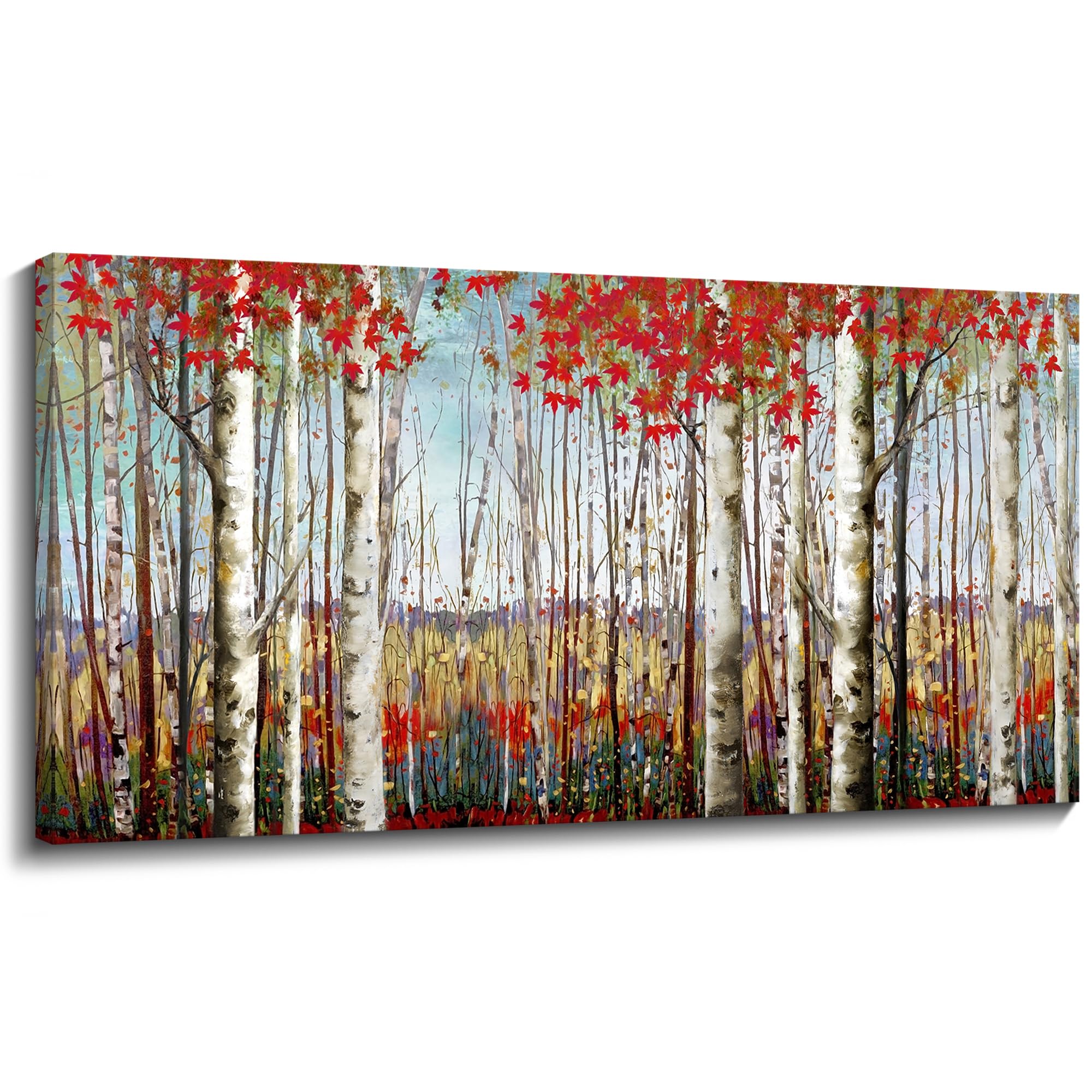 Canvas Wall Art For Living Room Bedroom Modern Wall Decor Of Red Leaves White Birch Tree Forest Giclee Print Painting Artwork Wa