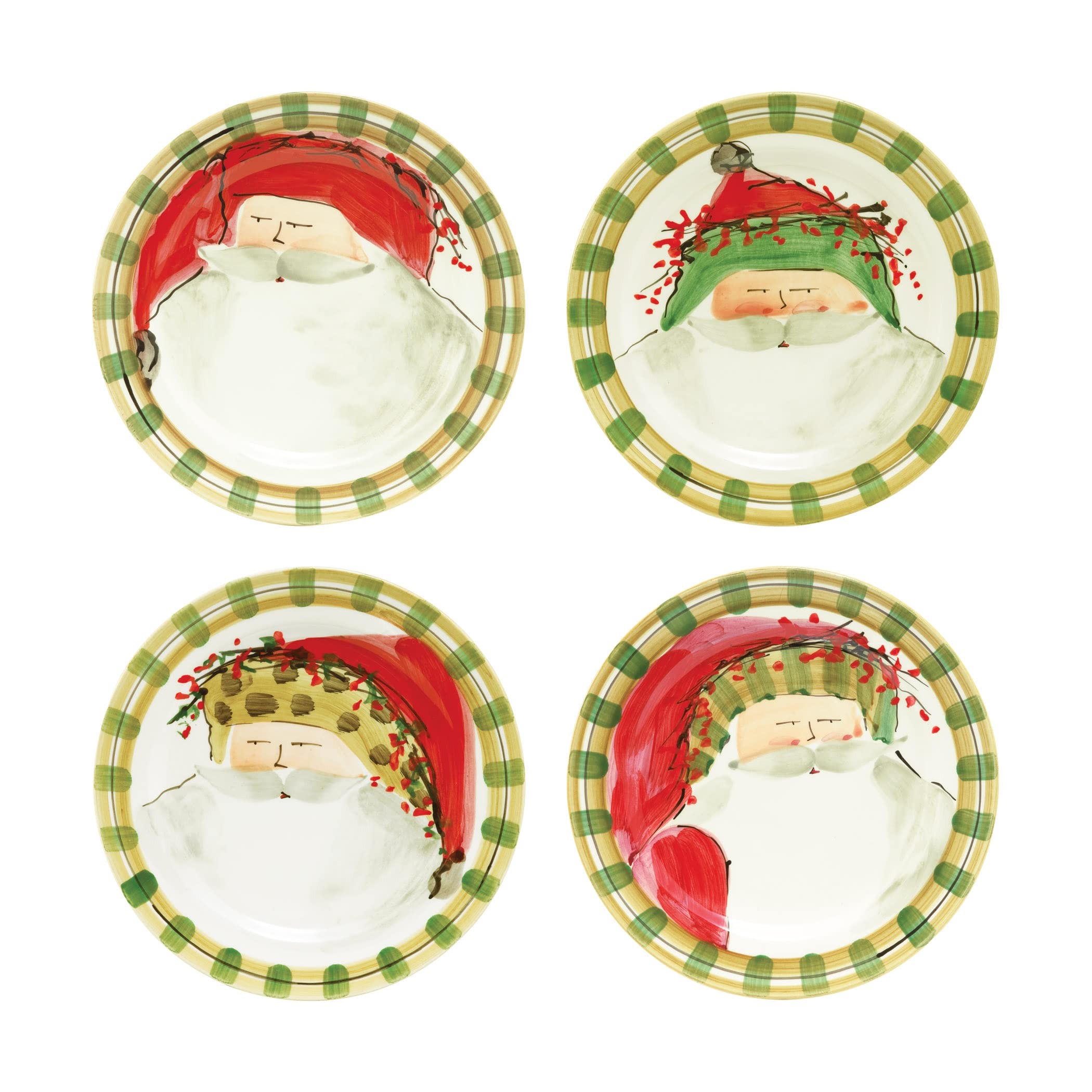 Vietri Old St. Nick Assorted Round Salad Plates, Set Of 4, 8.5'' Earthenware Dessert Appetizer Dish