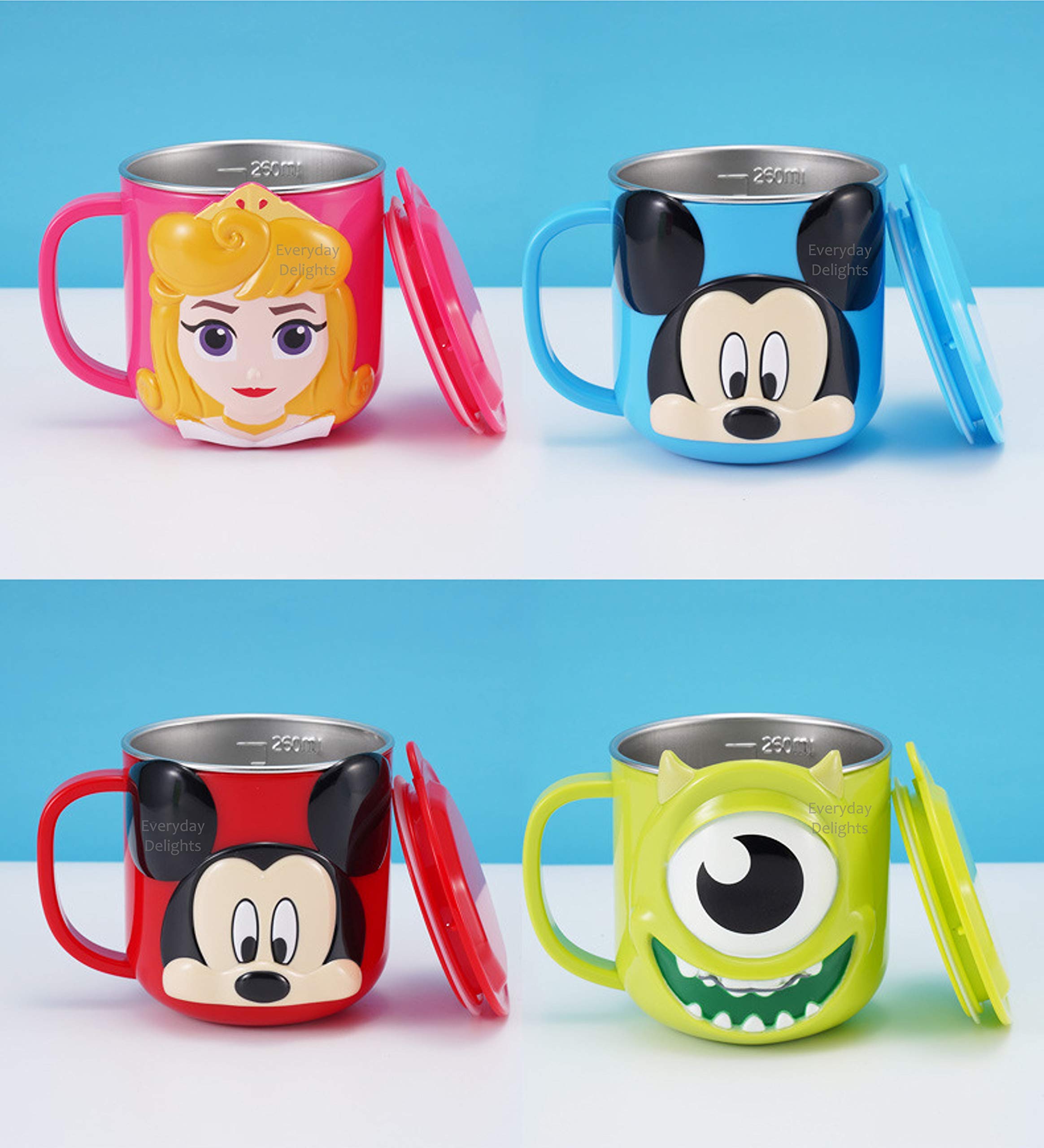 Everyday Delights Princess Aurora Pink Durable Stainless Steel Insulated 3D Cup With Lid, 250Ml