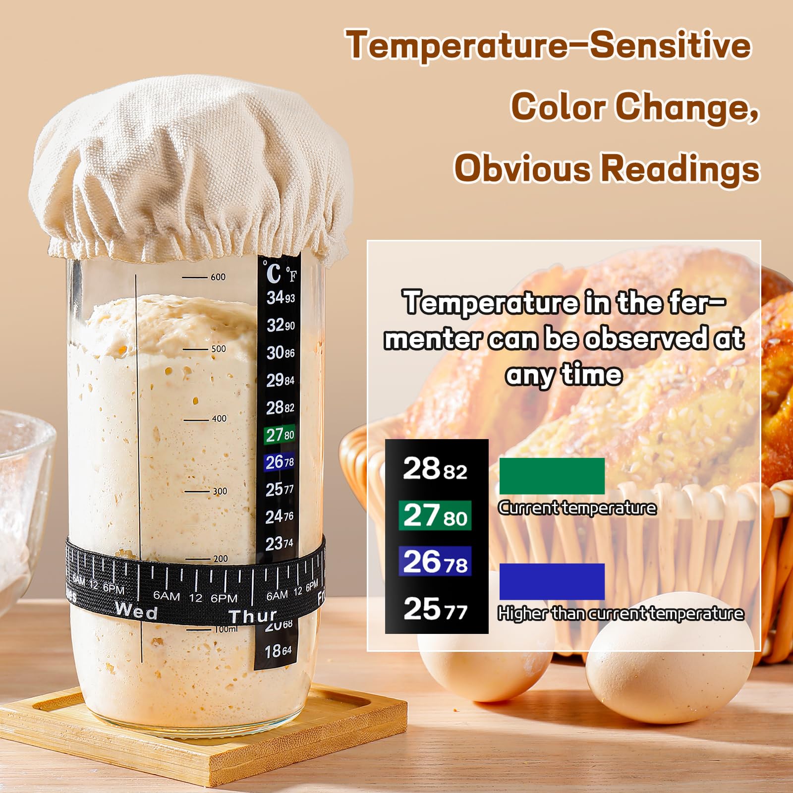 Sourdough Bread Baking Supplies,24 Oz Sourdough Starter Jar Glass, Sourdough Starter Kit With Date Marked Feeding Band, Thermome