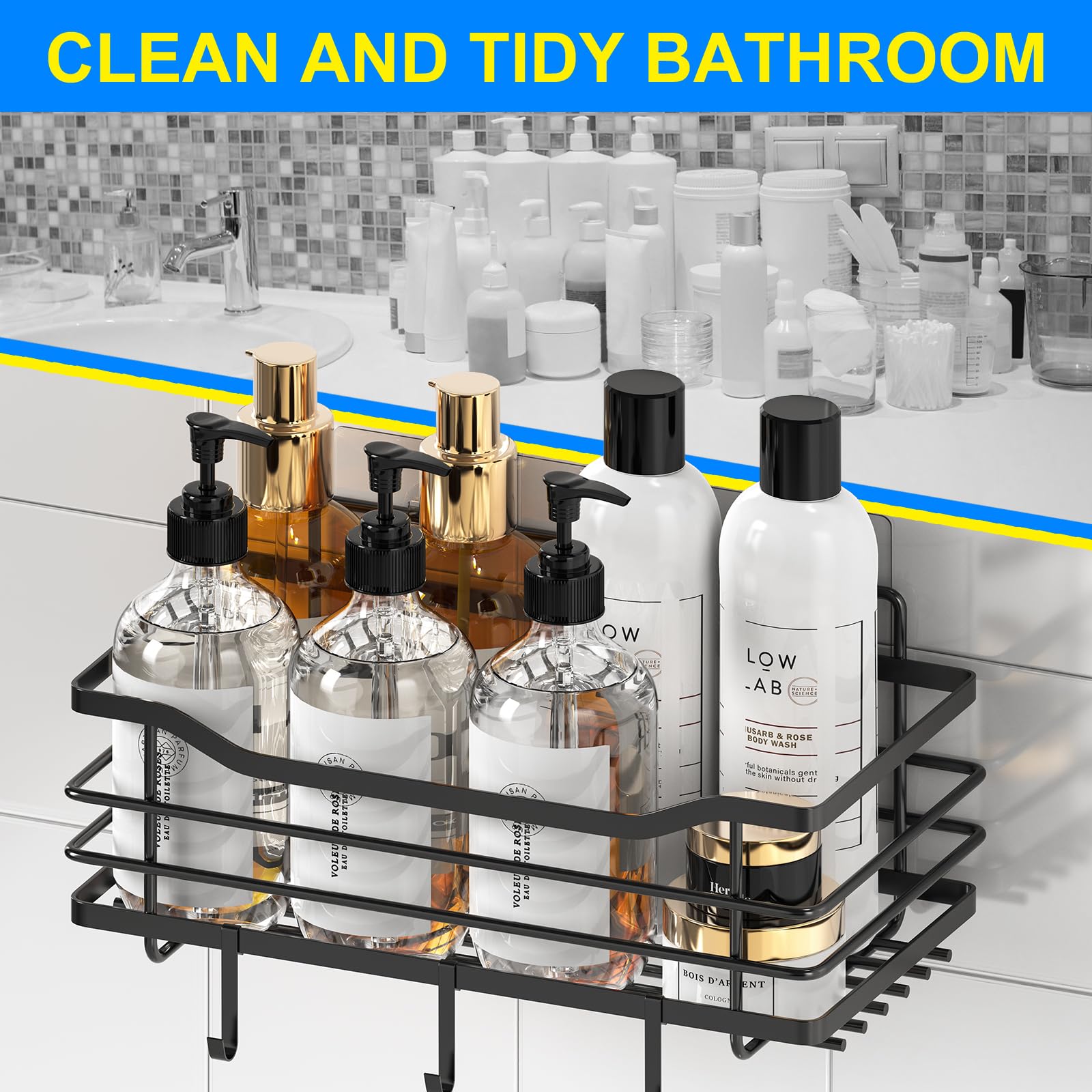 Bchway Family Shower Caddy 5 Pack, Adhesive Shower Organizer For Bathroom Storage And Home Decor Kitchen No Drilling, Rustproof