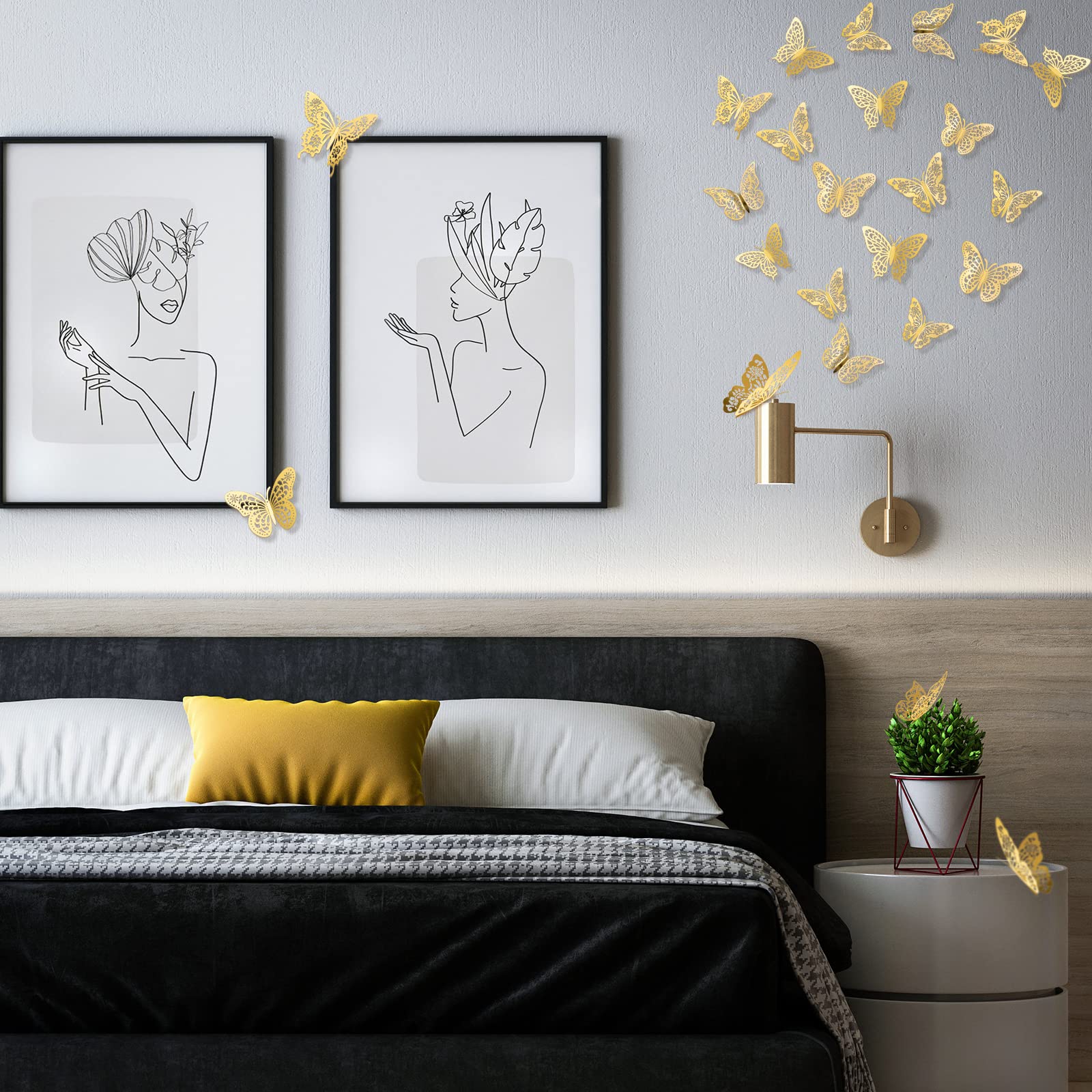 InsuWood 120Pcs 3D Butterfly Wall Decor  Gold Butterfly Decorations 5 Styles 3 Sizes  Butterfly Party Birthday Cake Decorations  Gold Butterfly Wall Stickers for Girls  Kids  Nursery  Wedding Decor