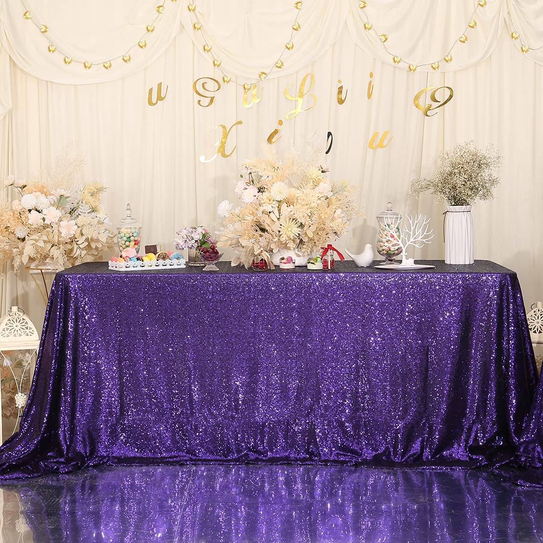 Partydelight 60''X102'' Purple Sequin Tablecloth For Wedding, Party, Birthday.