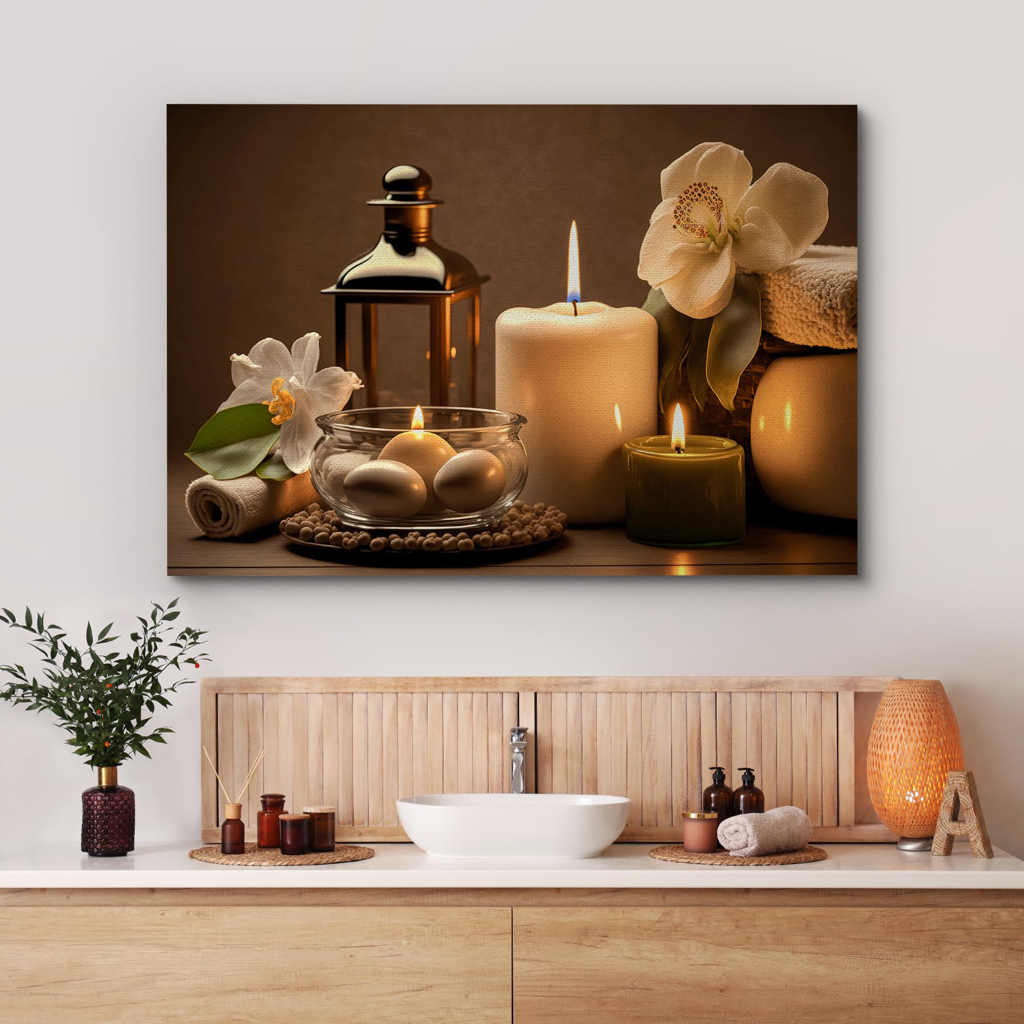 Wall26 Canvas Print Wall Art Spa Candle White Amaryllis Flower Nature Wilderness Photography Realism Modern Art Decorative Multi
