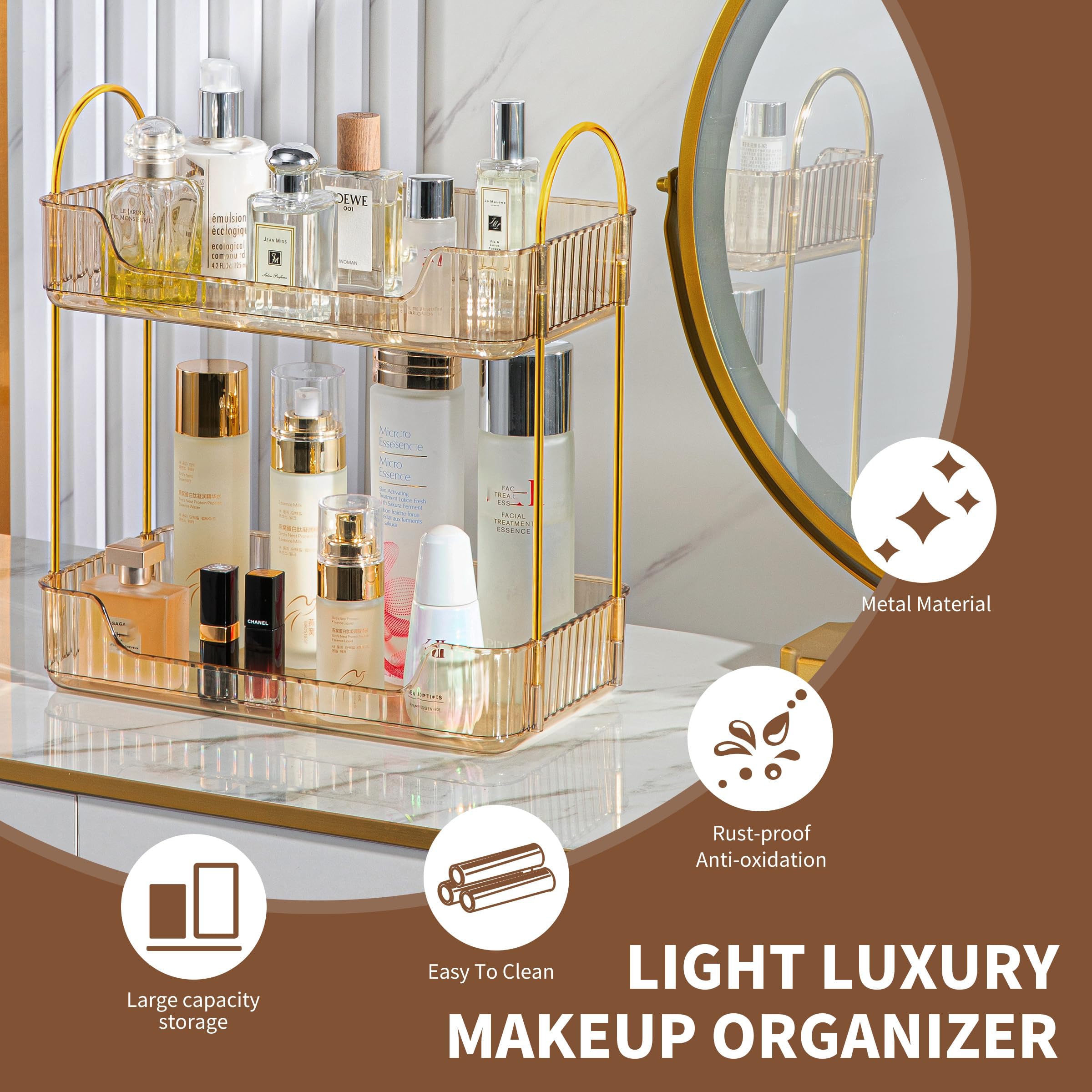 Ycia&Done Bathroom Organizer Countertop,2 Tiers Bathroom Counter Organizer, Skincare Organizers,Cosmetics Shelf, Perfume Holder