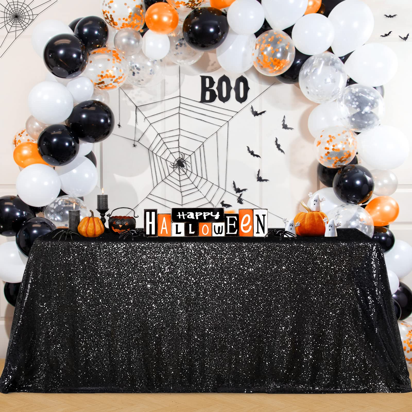 B-COOL Black Sequin Table Overlay 50x50 inch Square Sequin Tablecloth Halloween Sparkle Glitz Tablecloth Popular Sequin Decorati