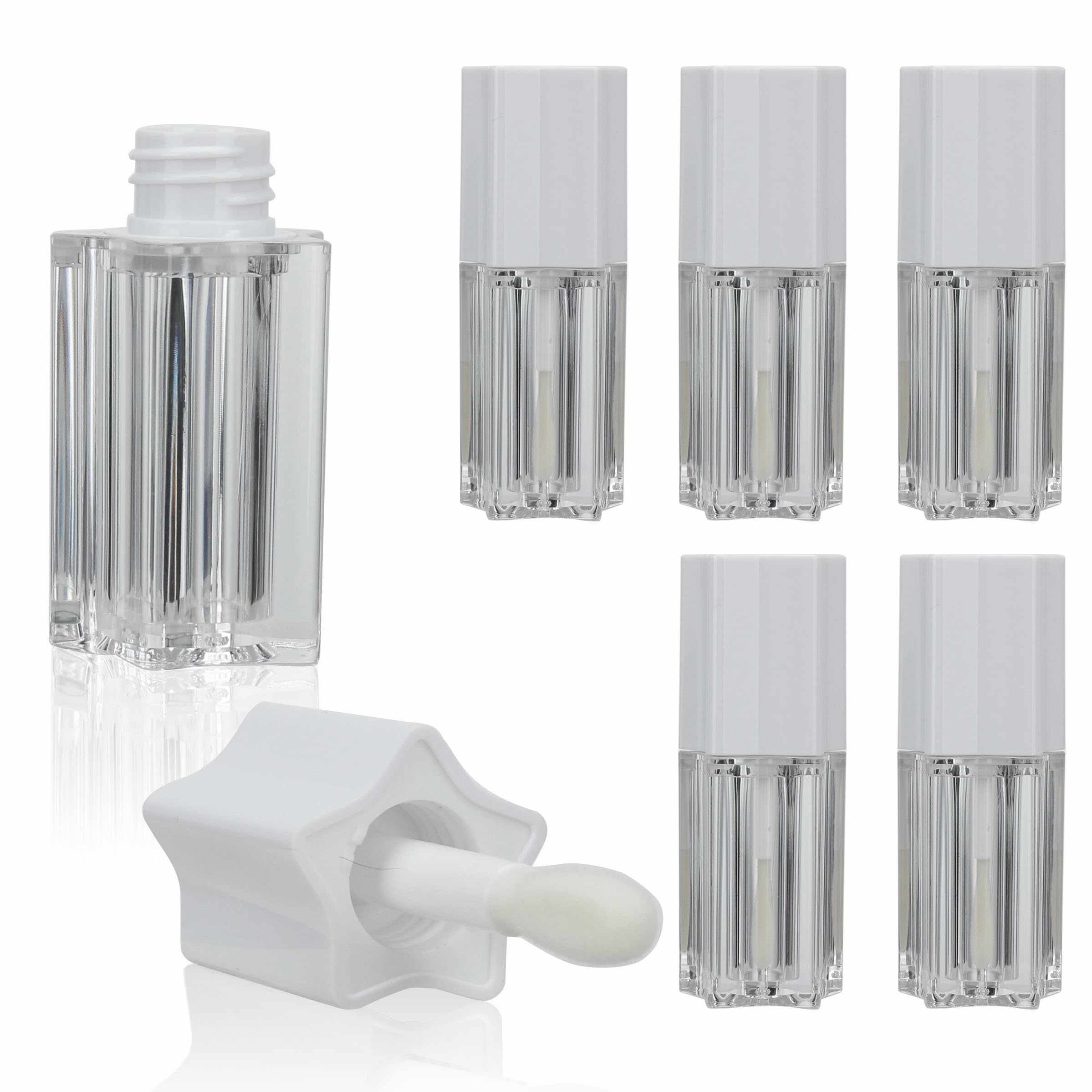 COSIDEA 5pcs 5ml 0.17oz White Star shape large doe foot wand lip gloss tubes for DIY lipgloss container with thick brush