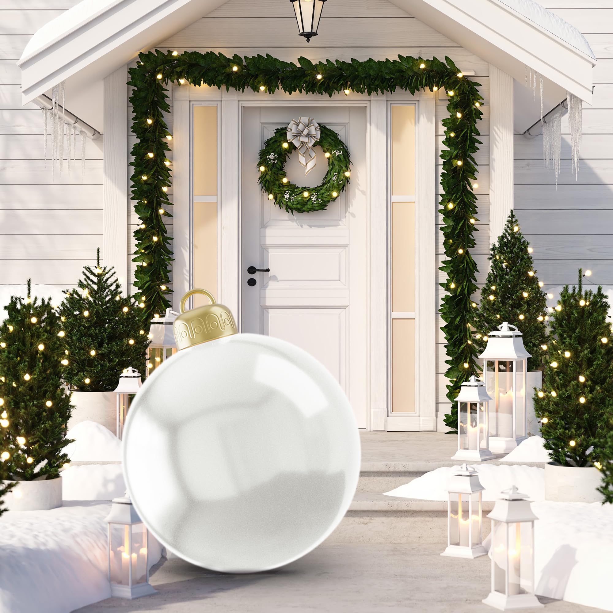 Giant 24 Inch Inflatable Christmas Ball PVC Xmas Inflatable Decorated Balls, Outdoor Inflatables Ornaments Christmas Hangable Bl