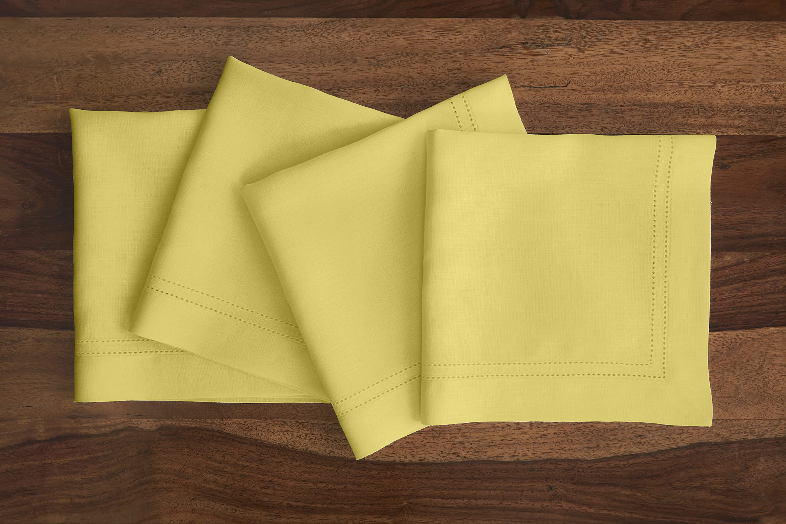 Solino Home Linen Dinner Napkins 20 X 20 Inch - 100% Pure Linen Sunshine Yellow Cloth Napkins Set Of 4 For Spring, Easter - Line